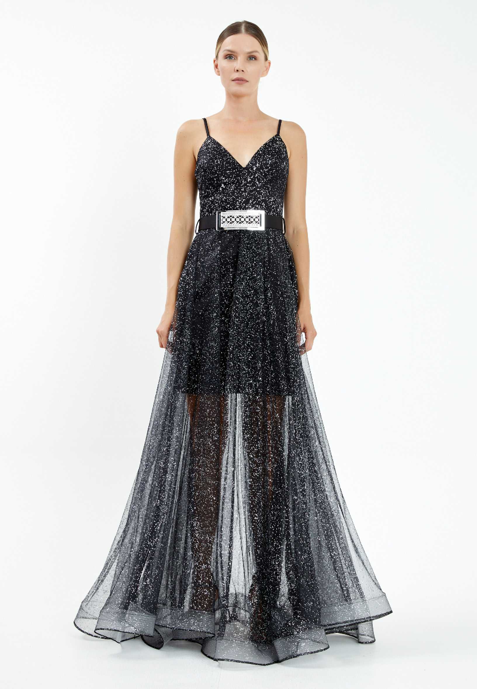 Sleeveless Maxi Tulle A - Line Regular Prom Dress srn8367