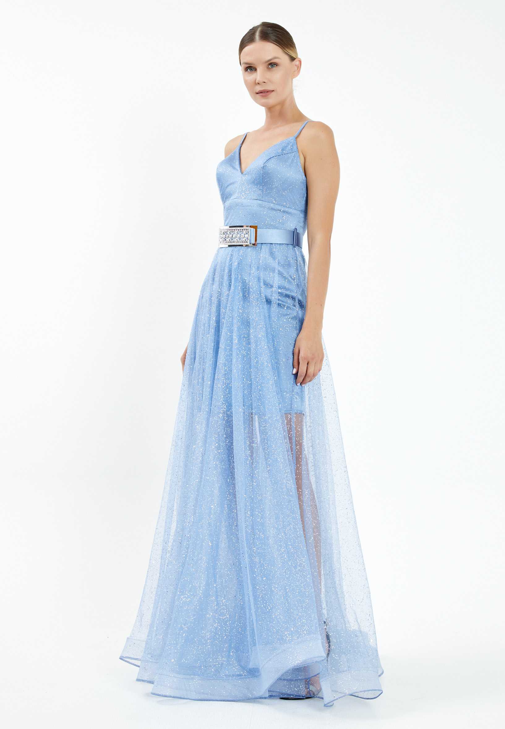 Sleeveless Maxi Tulle A - Line Regular Prom Dress srn8367 - Image 11