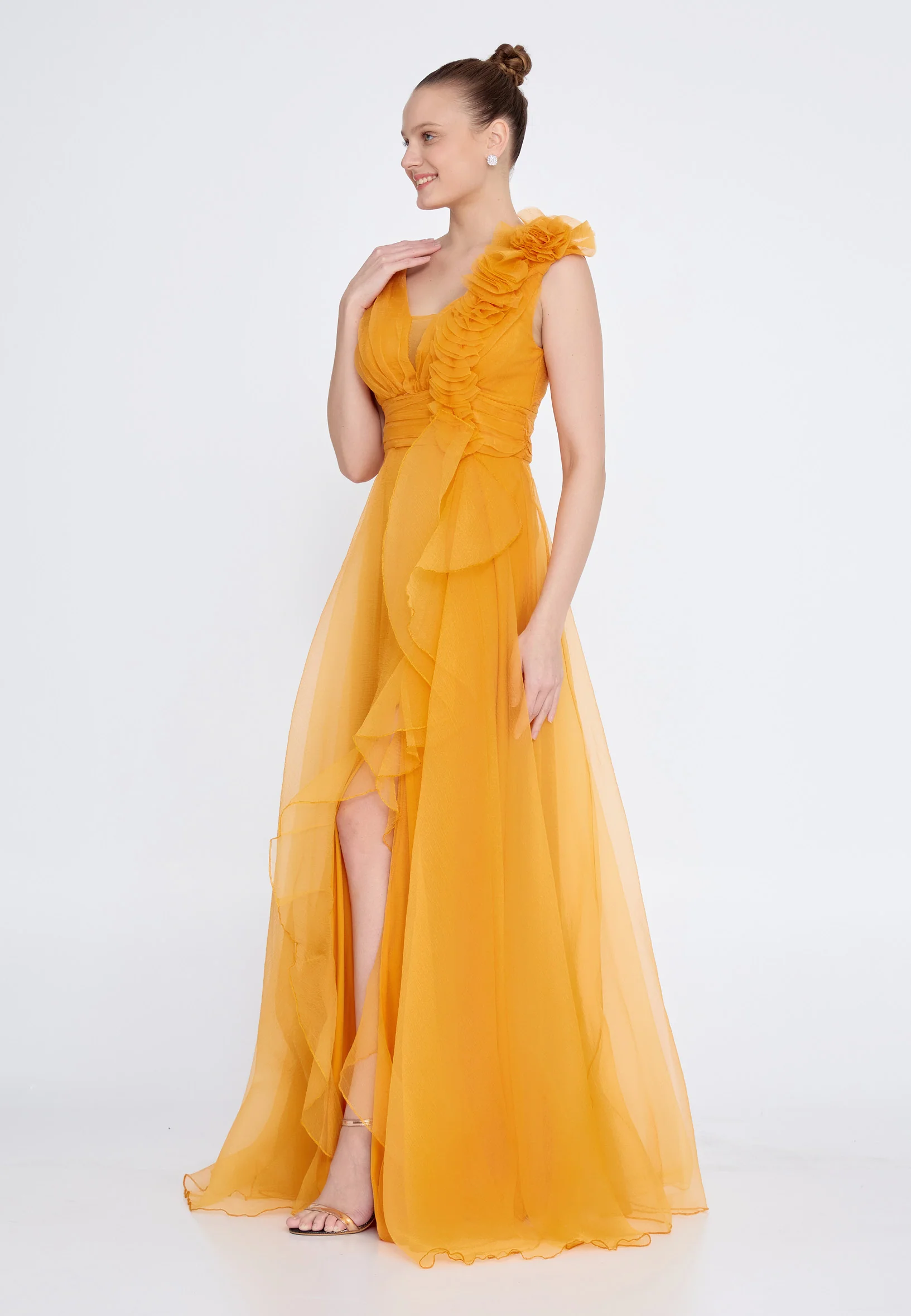 Sleeveless Maxi Tulle A - Line Regular Prom Dress srn9009 - Image 11