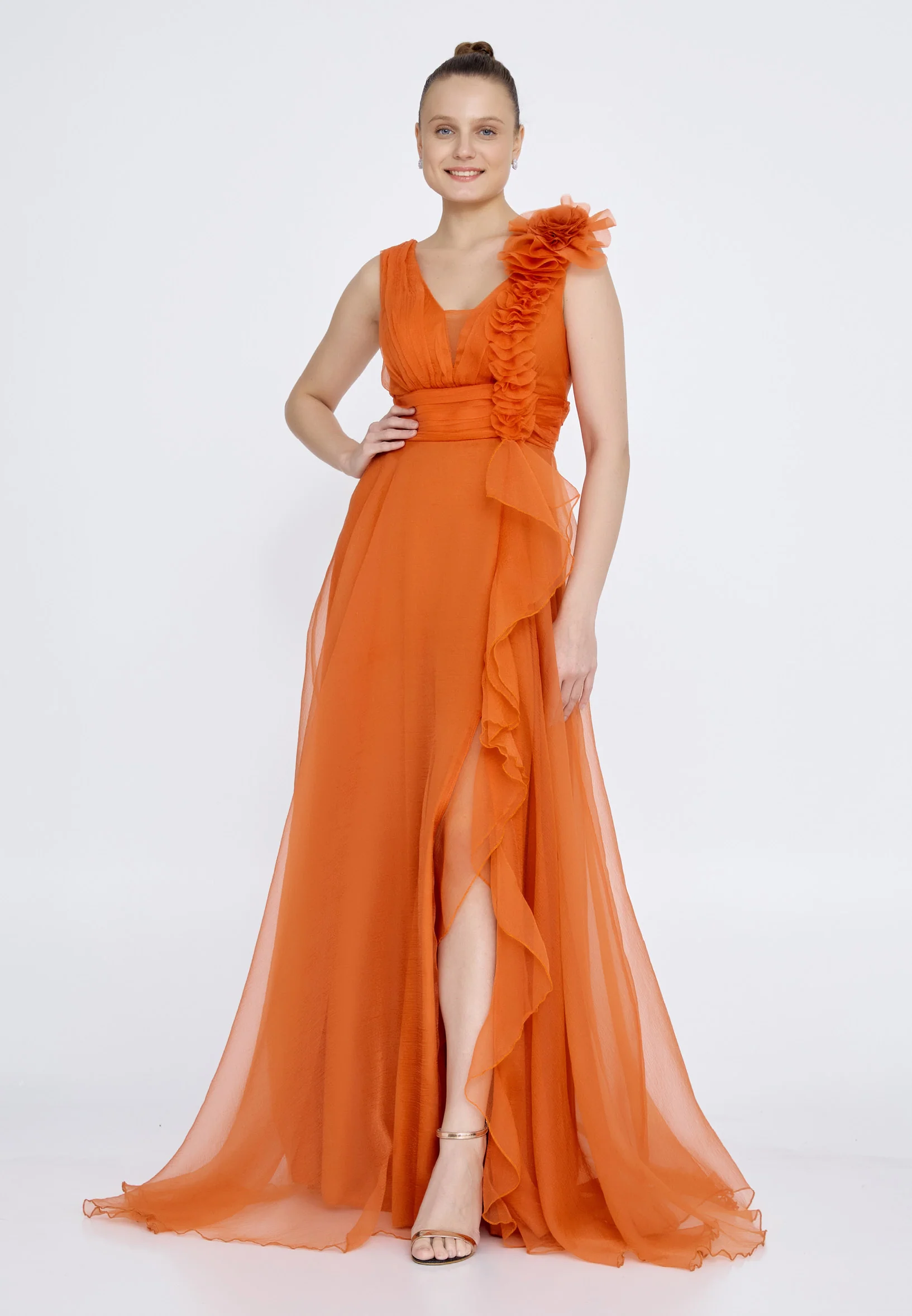 Sleeveless Maxi Tulle A - Line Regular Prom Dress srn9009 - Image 13