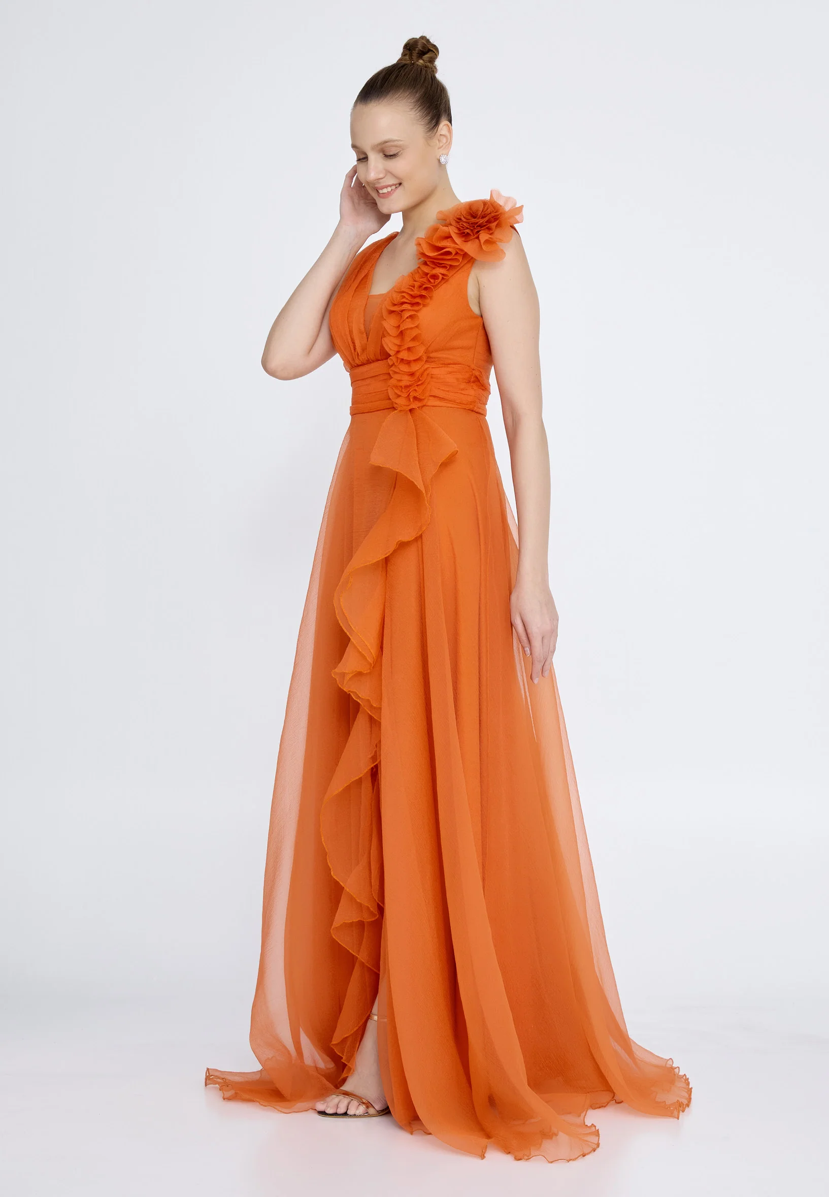 Sleeveless Maxi Tulle A - Line Regular Prom Dress srn9009 - Image 15