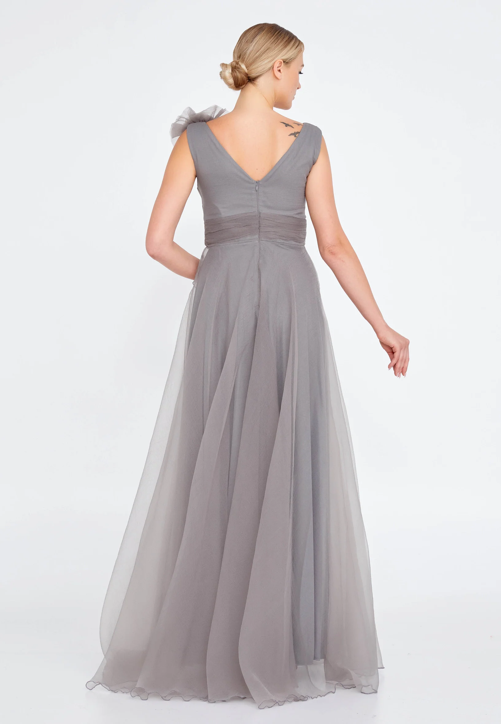 Sleeveless Maxi Tulle A - Line Regular Prom Dress srn9009 - Image 18