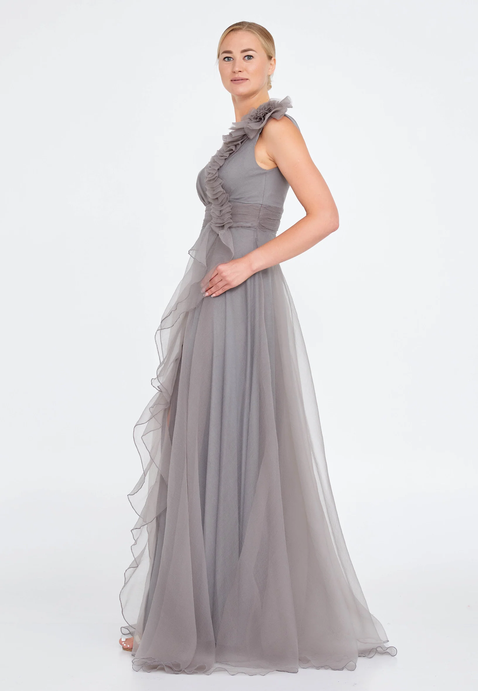 Sleeveless Maxi Tulle A - Line Regular Prom Dress srn9009 - Image 19