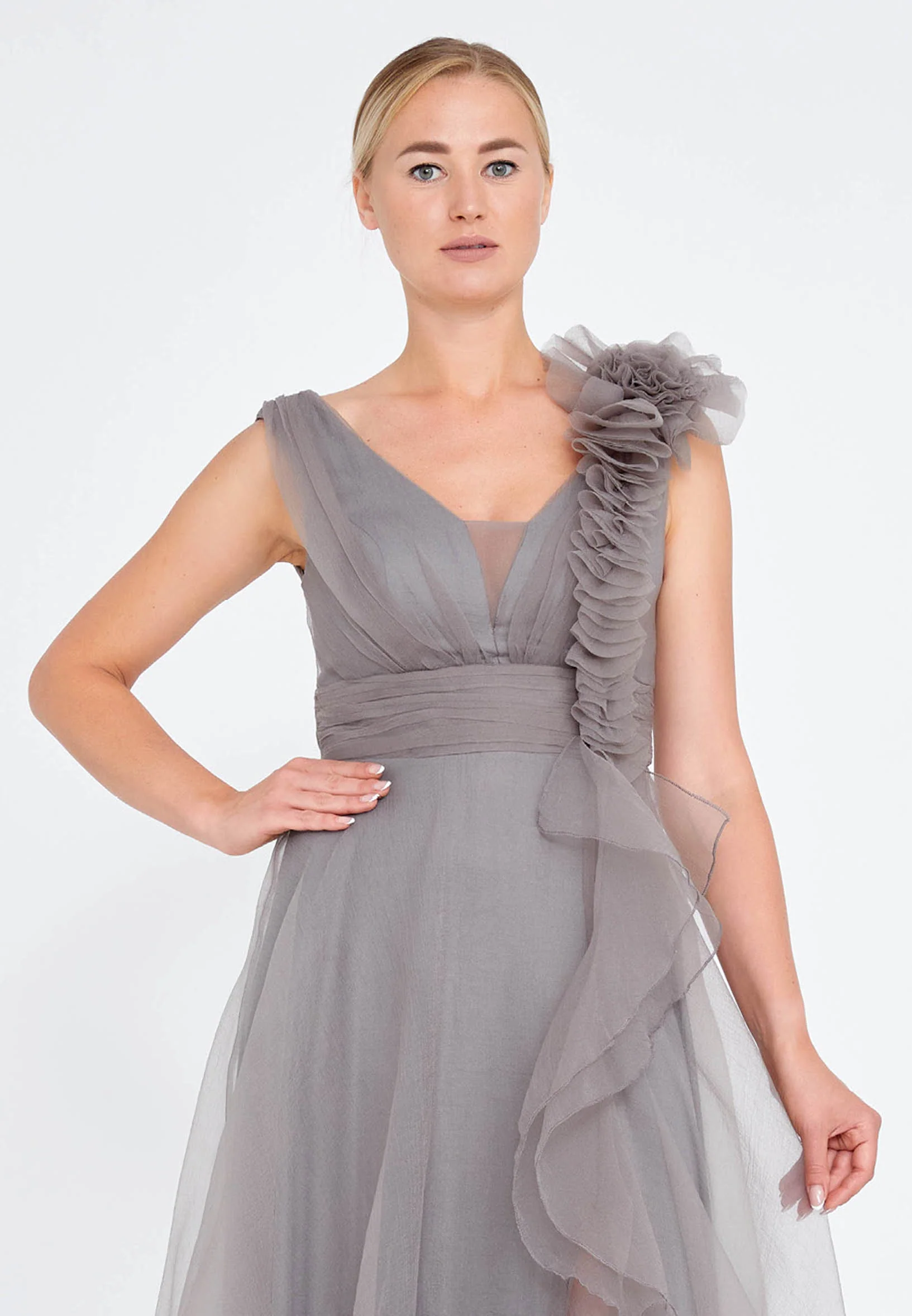 Sleeveless Maxi Tulle A - Line Regular Prom Dress srn9009 - Image 20