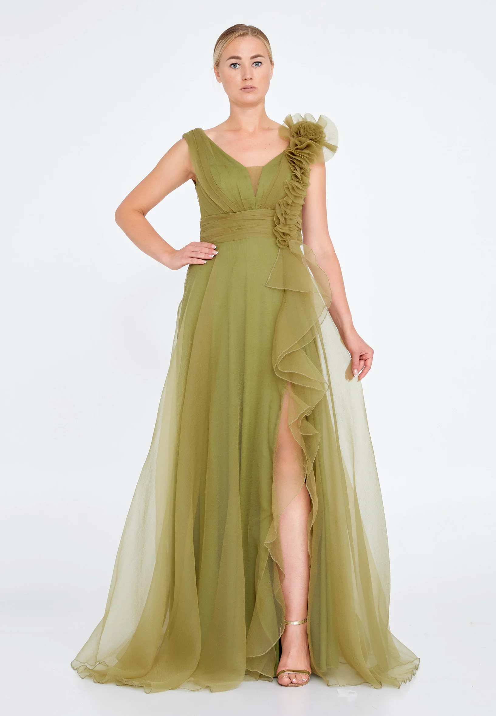 Sleeveless Maxi Tulle A - Line Regular Prom Dress srn9009 - Image 5