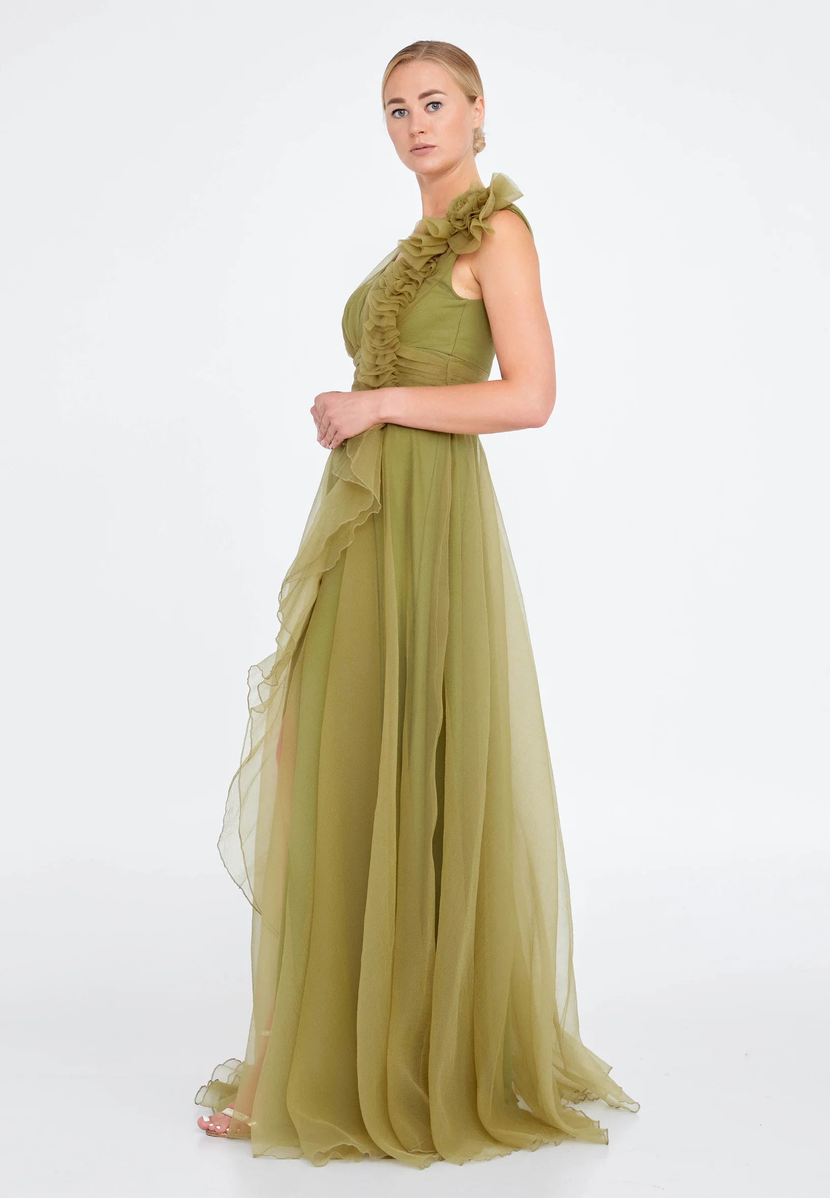Sleeveless Maxi Tulle A - Line Regular Prom Dress srn9009 - Image 7