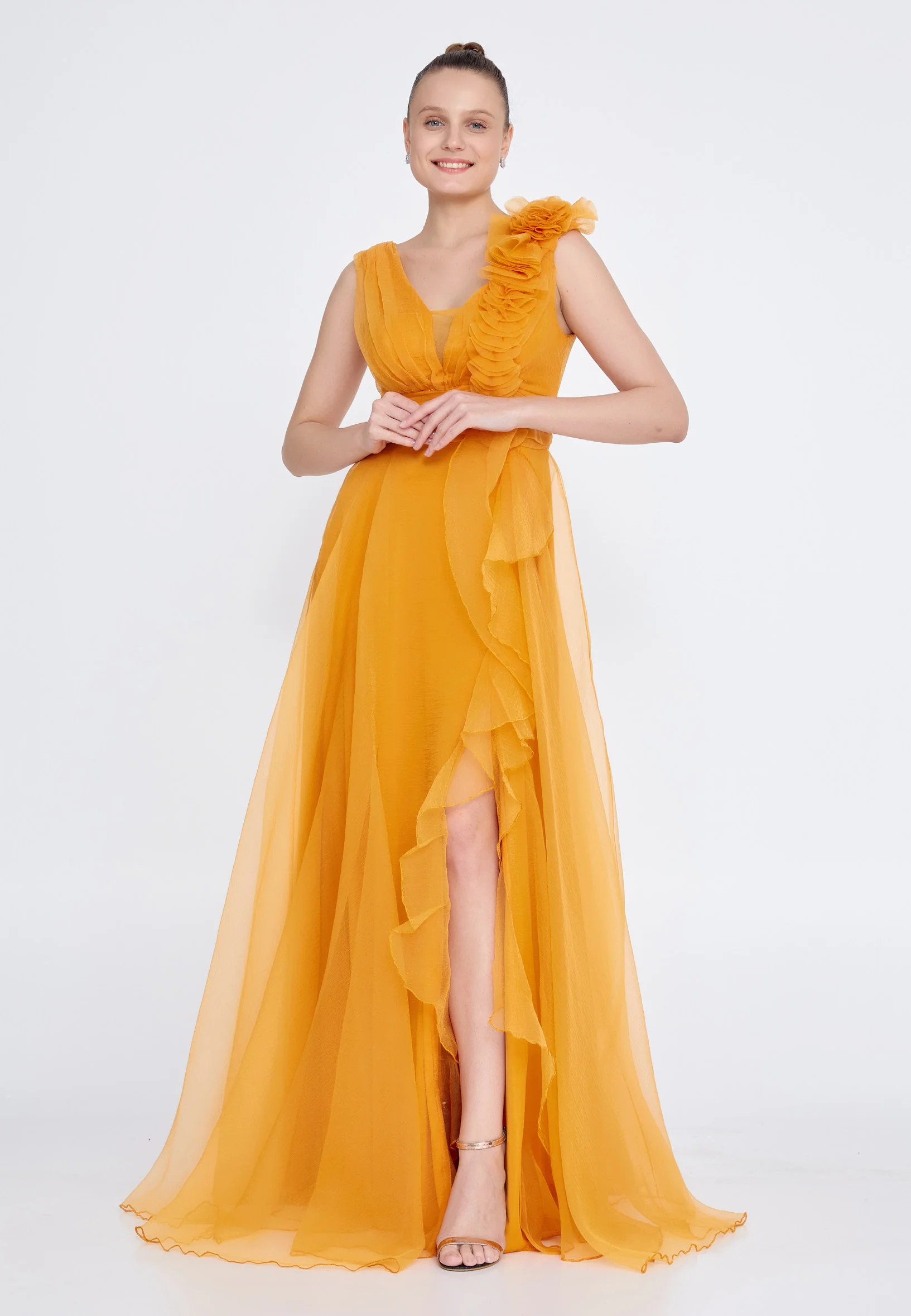 Sleeveless Maxi Tulle A - Line Regular Prom Dress srn9009 - Image 9