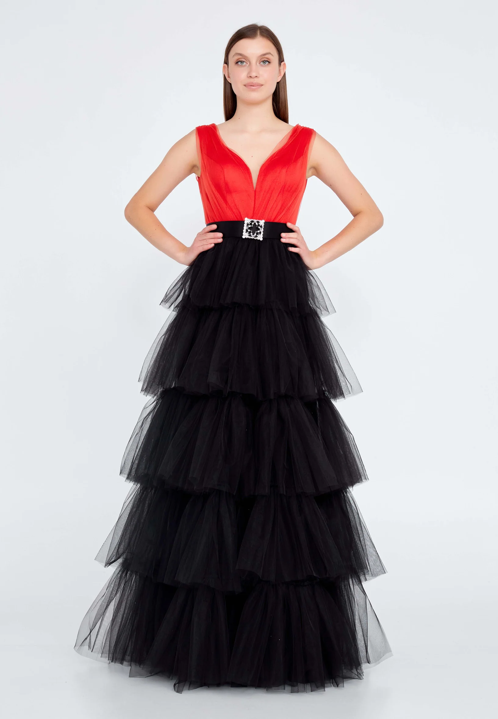 Sleeveless Maxi Tulle A - Line Regular Prom Dress stn5031
