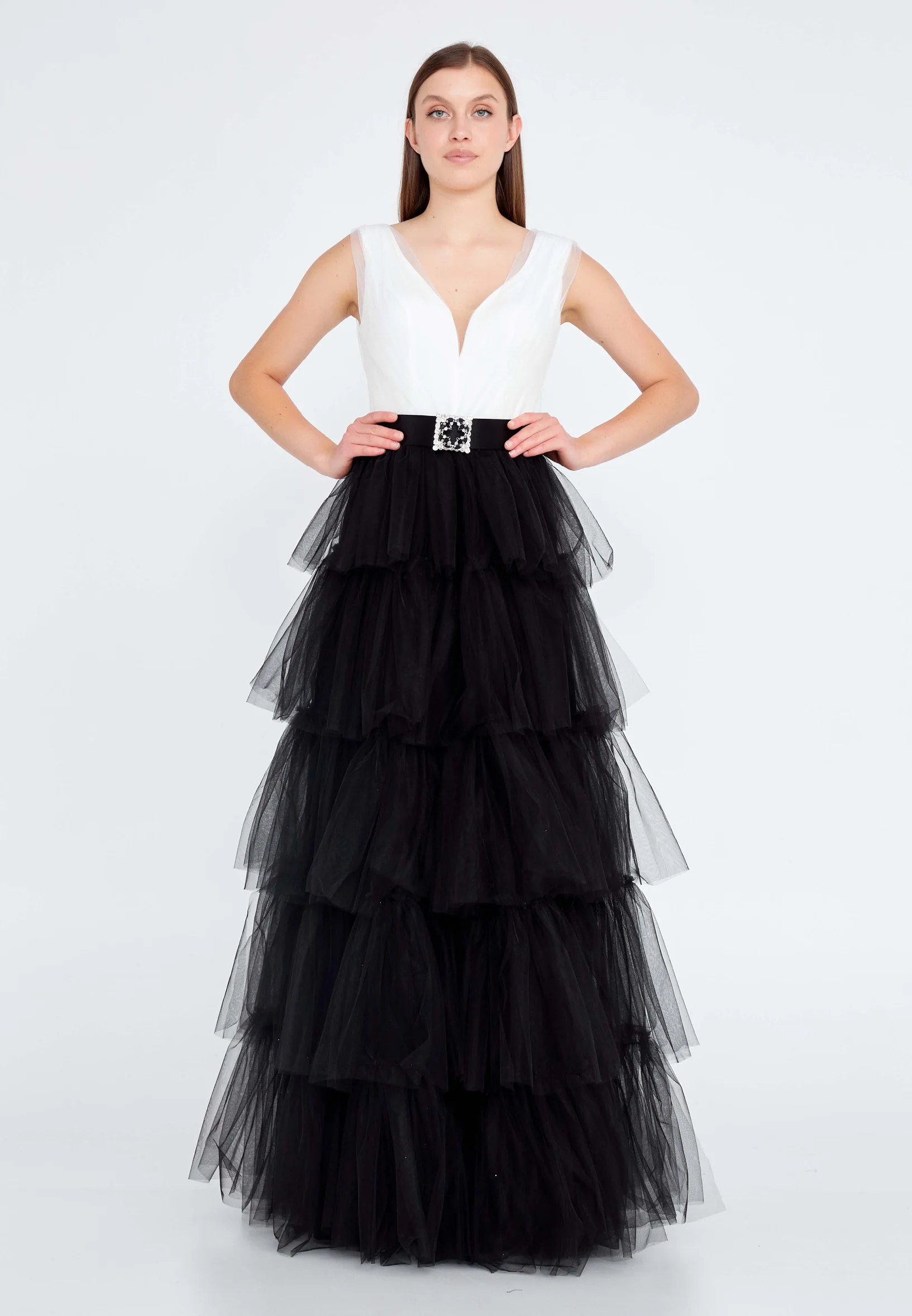 Sleeveless Maxi Tulle A - Line Regular Prom Dress stn5031 - Image 5
