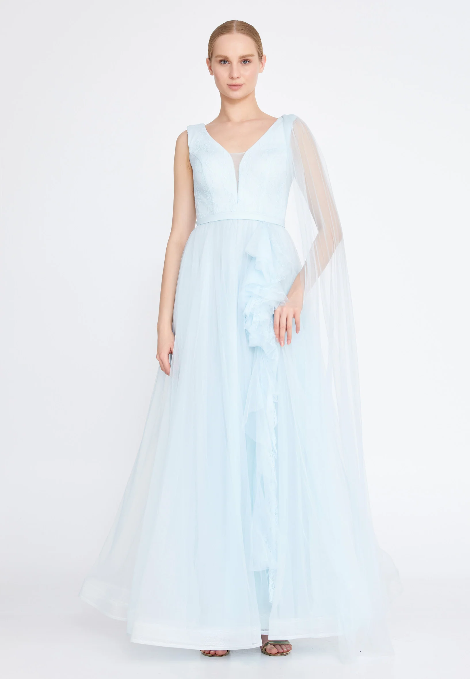 Sleeveless Maxi Tulle A - Line Regular Wedding Guest Dress cel4095