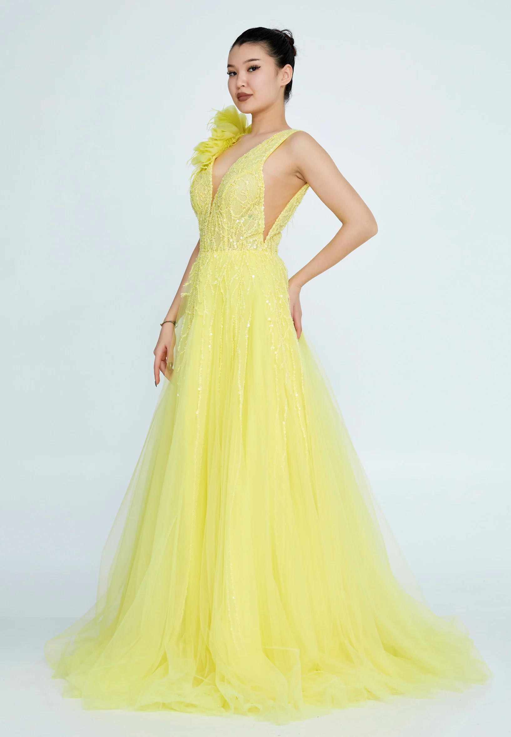Sleeveless Maxi Tulle A - Line Regular Wedding Guest Dress omn690 - Image 3