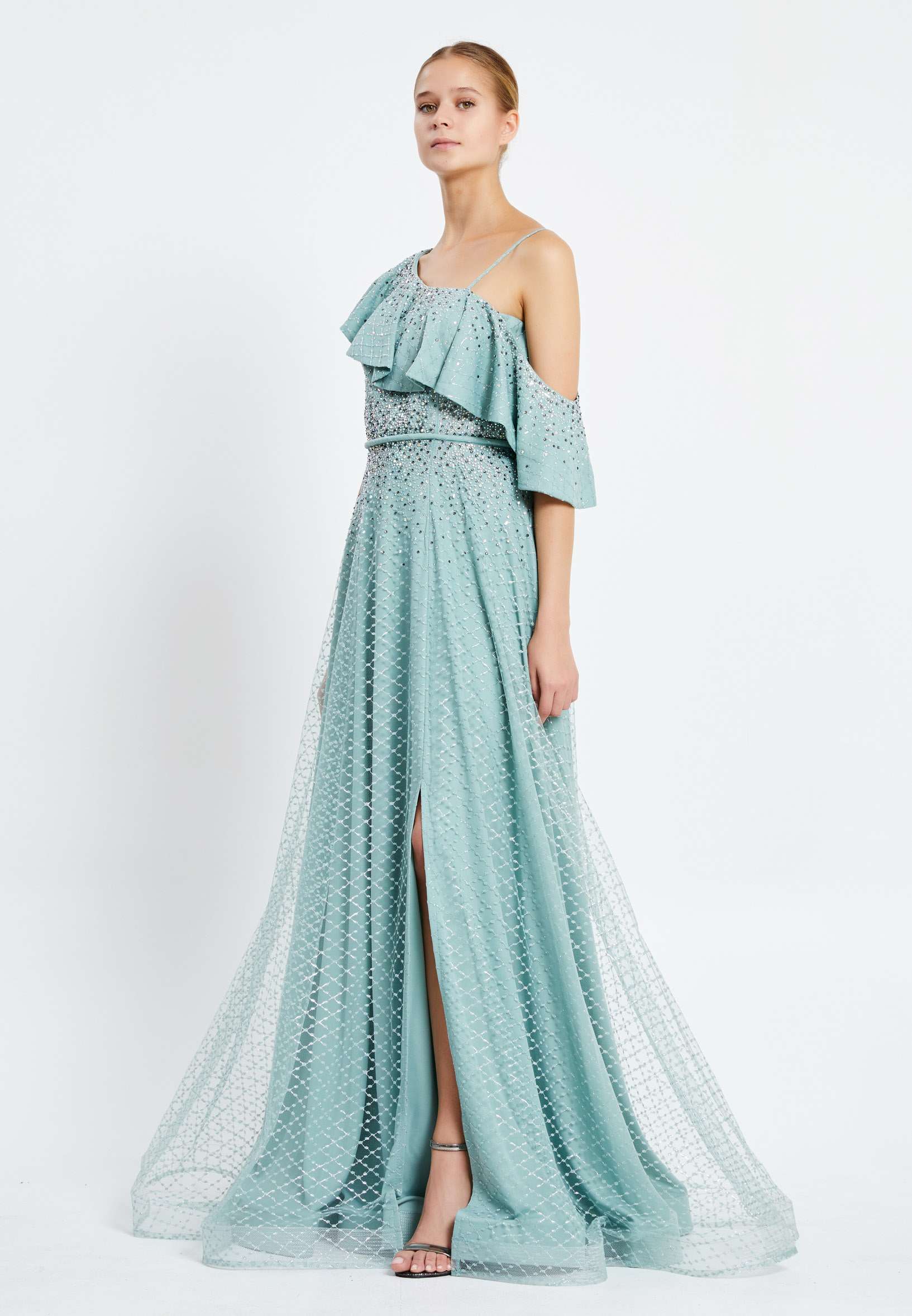 Sleeveless Maxi Tulle A - Line Regular Wedding Guest Dress rmn2978 - Image 11