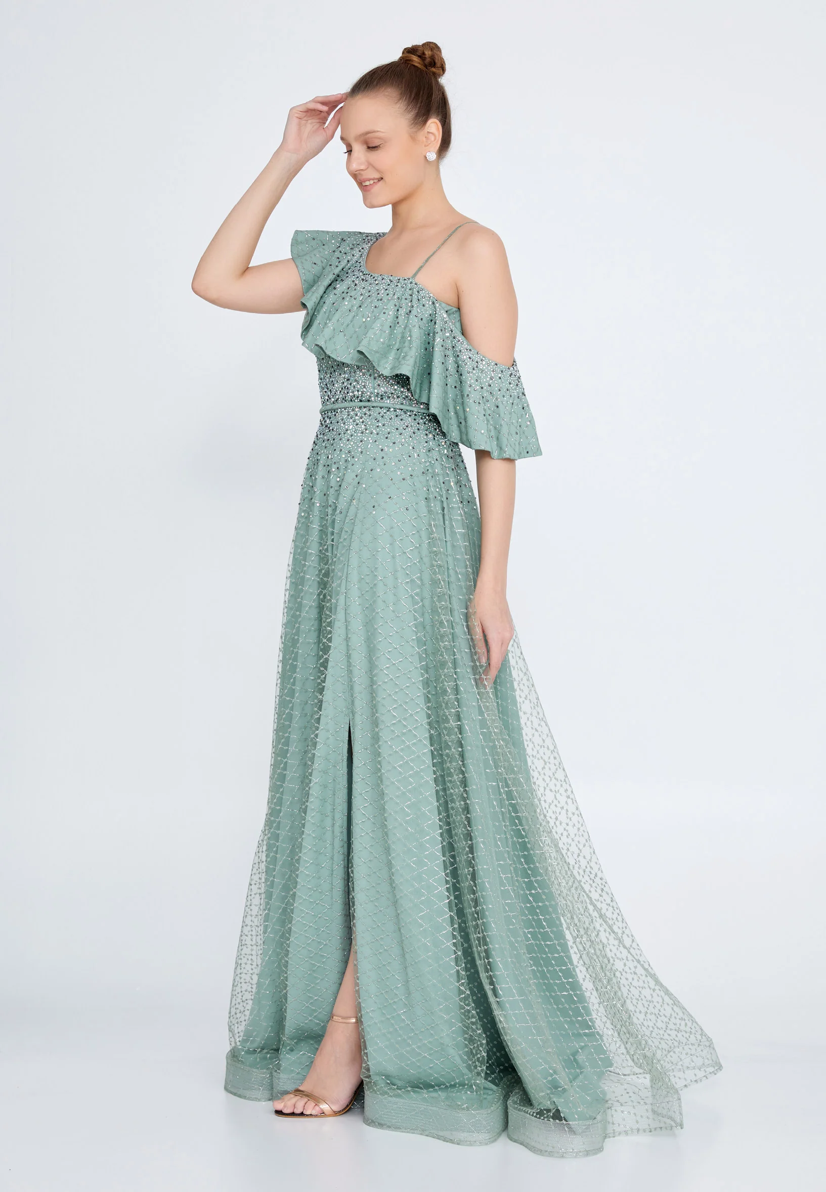 Sleeveless Maxi Tulle A - Line Regular Wedding Guest Dress rmn2978 - Image 3