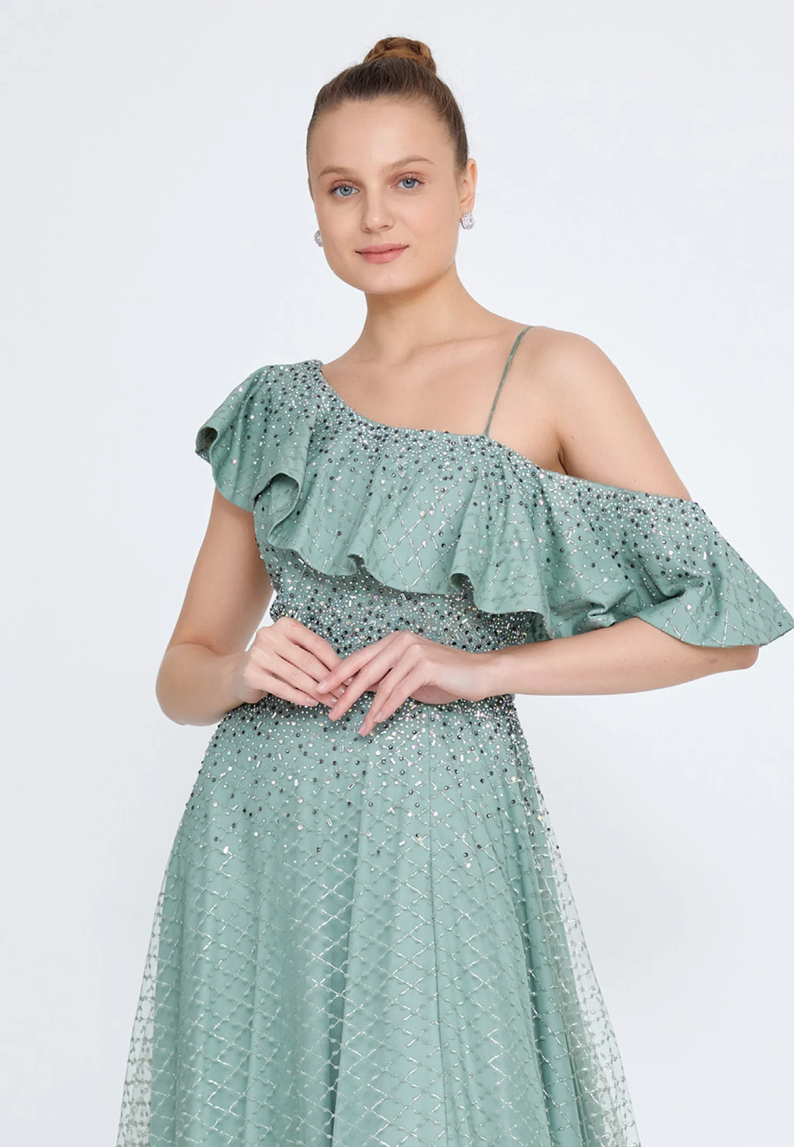 Sleeveless Maxi Tulle A - Line Regular Wedding Guest Dress rmn2978 - Image 4