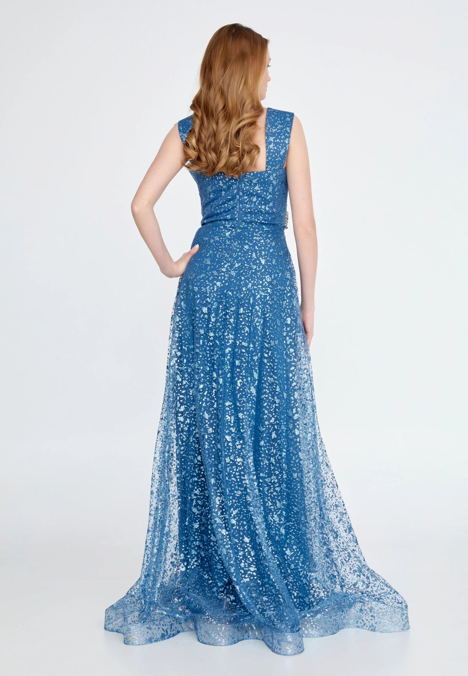 Sleeveless Maxi Tulle Column Regular Evening Dress ron7114 - Image 10