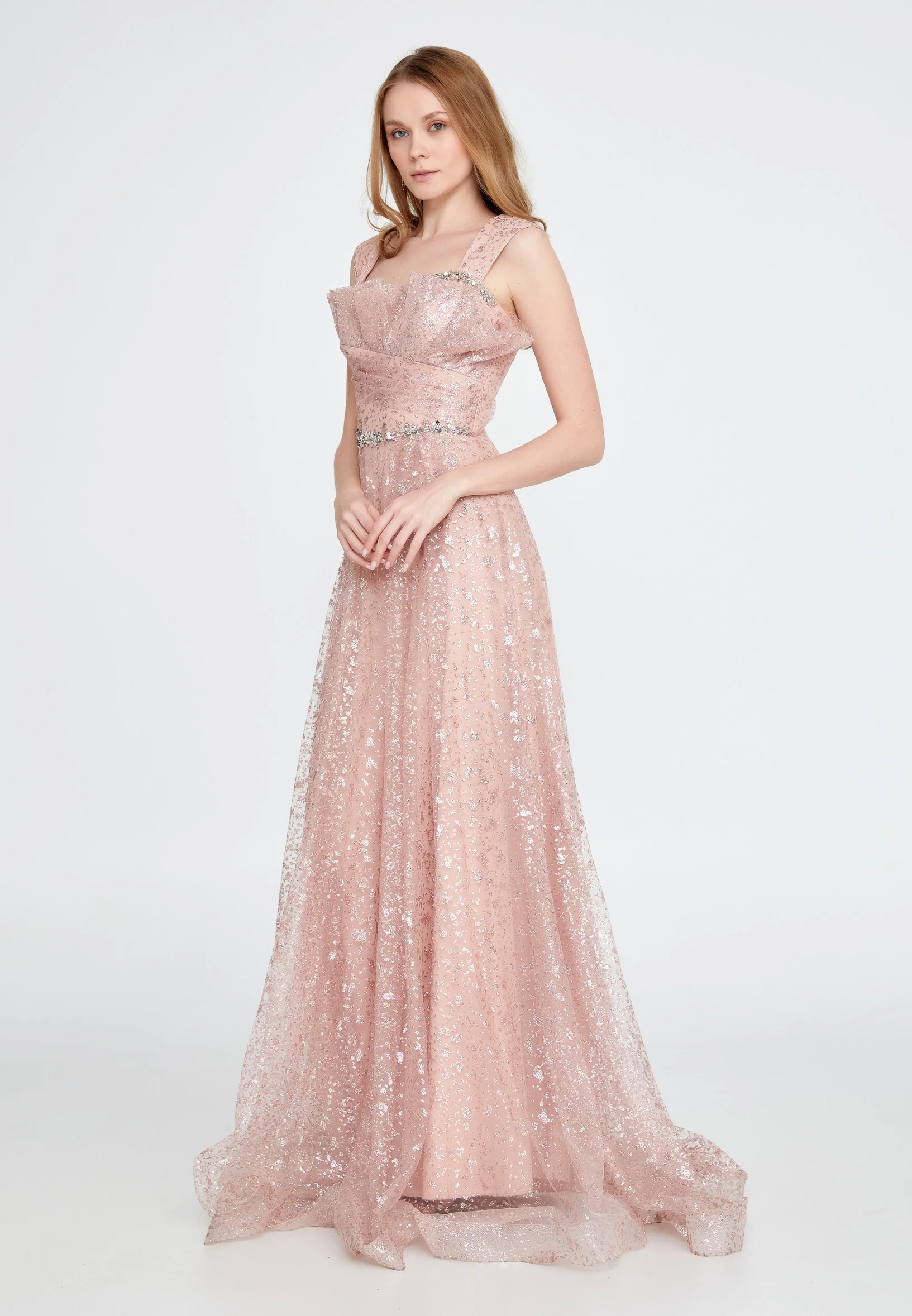 Sleeveless Maxi Tulle Column Regular Evening Dress ron7114 - Image 15