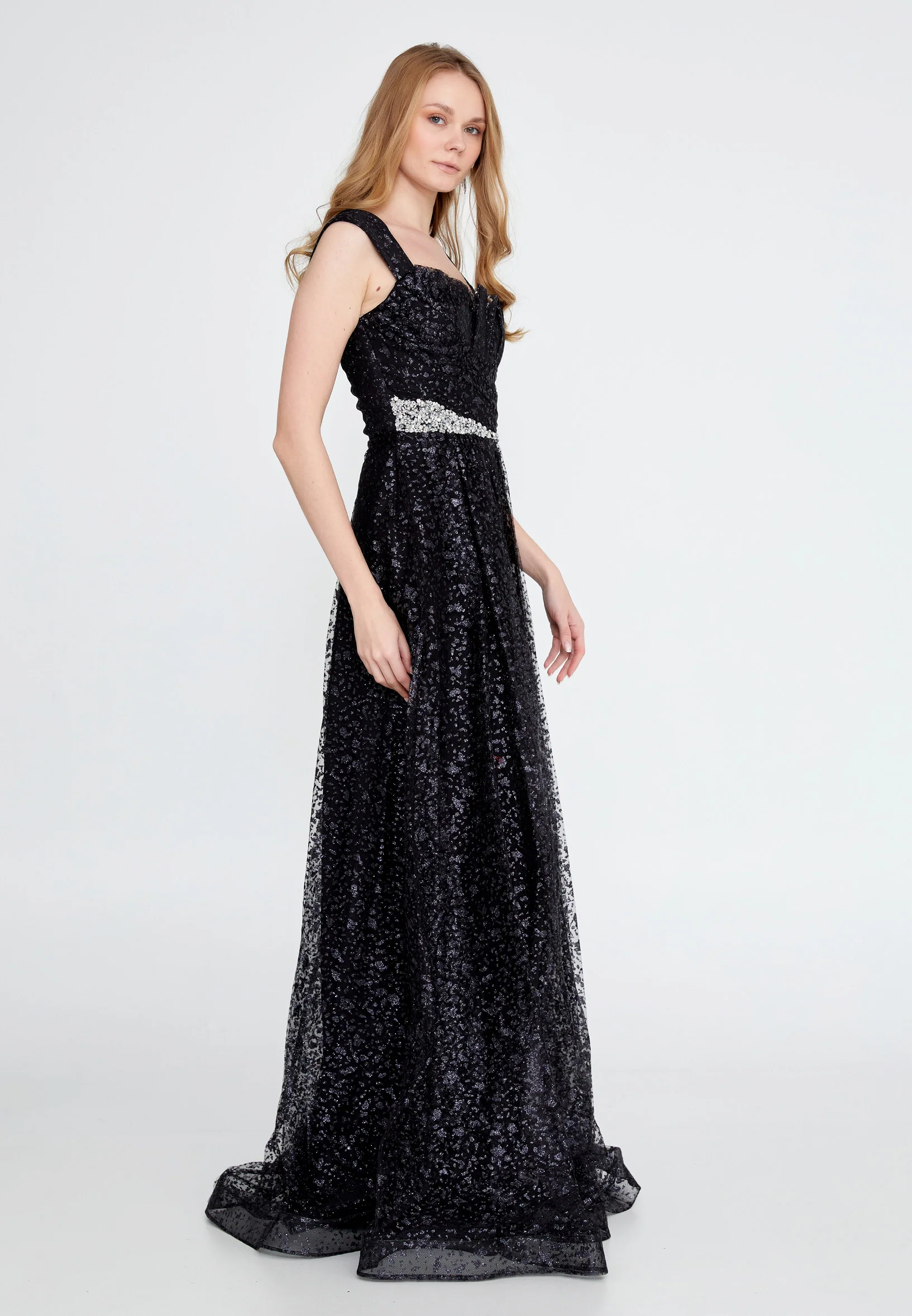 Sleeveless Maxi Tulle Column Regular Evening Dress ron7114 - Image 3