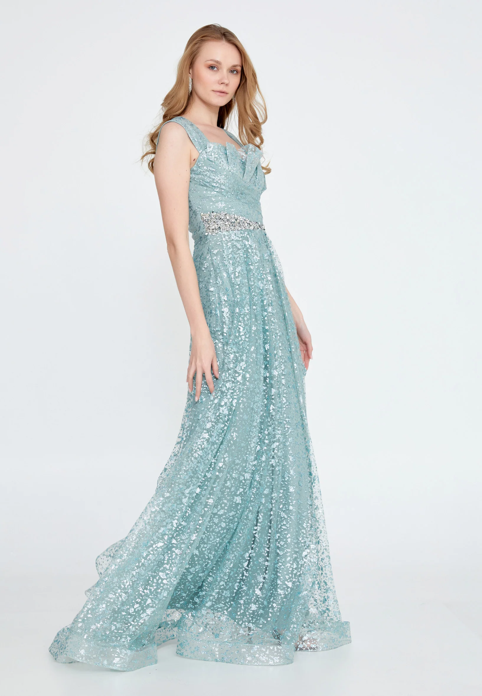 Sleeveless Maxi Tulle Column Regular Evening Dress ron7114 - Image 7