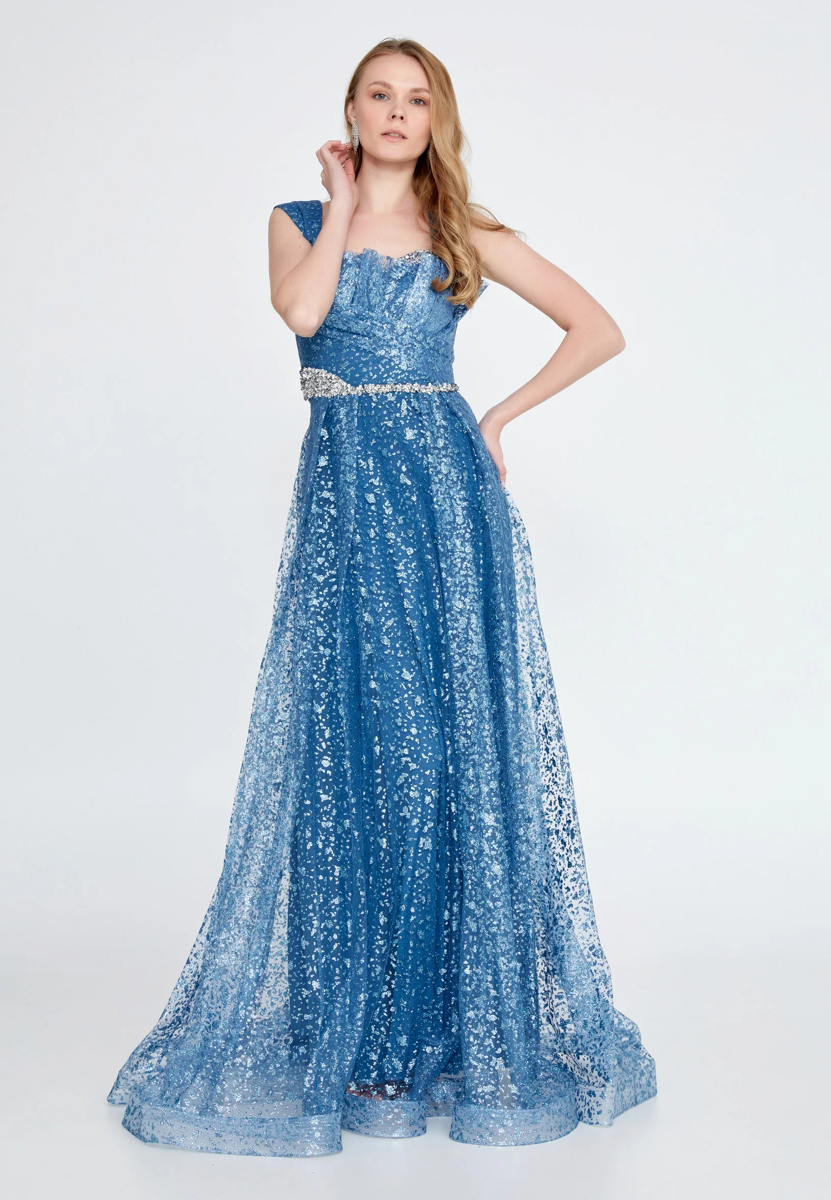 Sleeveless Maxi Tulle Column Regular Evening Dress ron7114 - Image 9