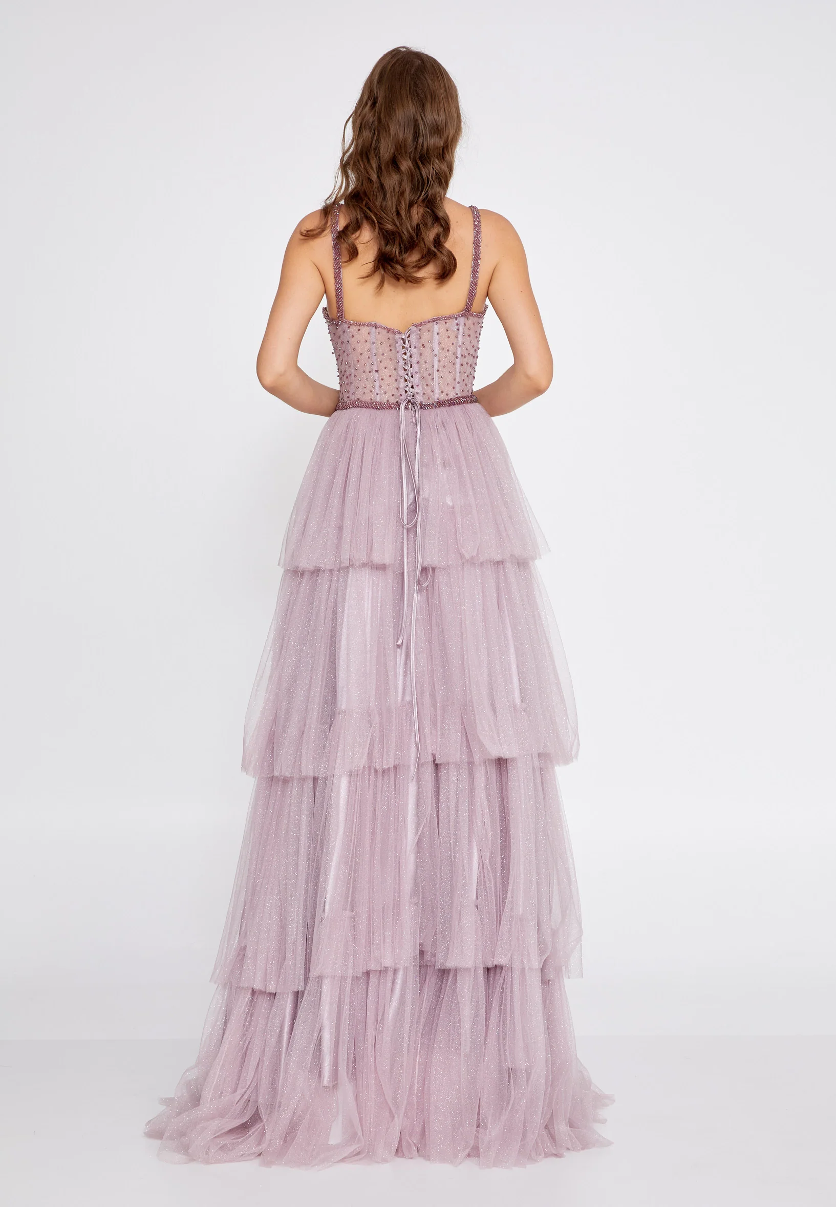 Sleeveless Maxi Tulle Column Regular Prom Dress aln1674 - Image 10