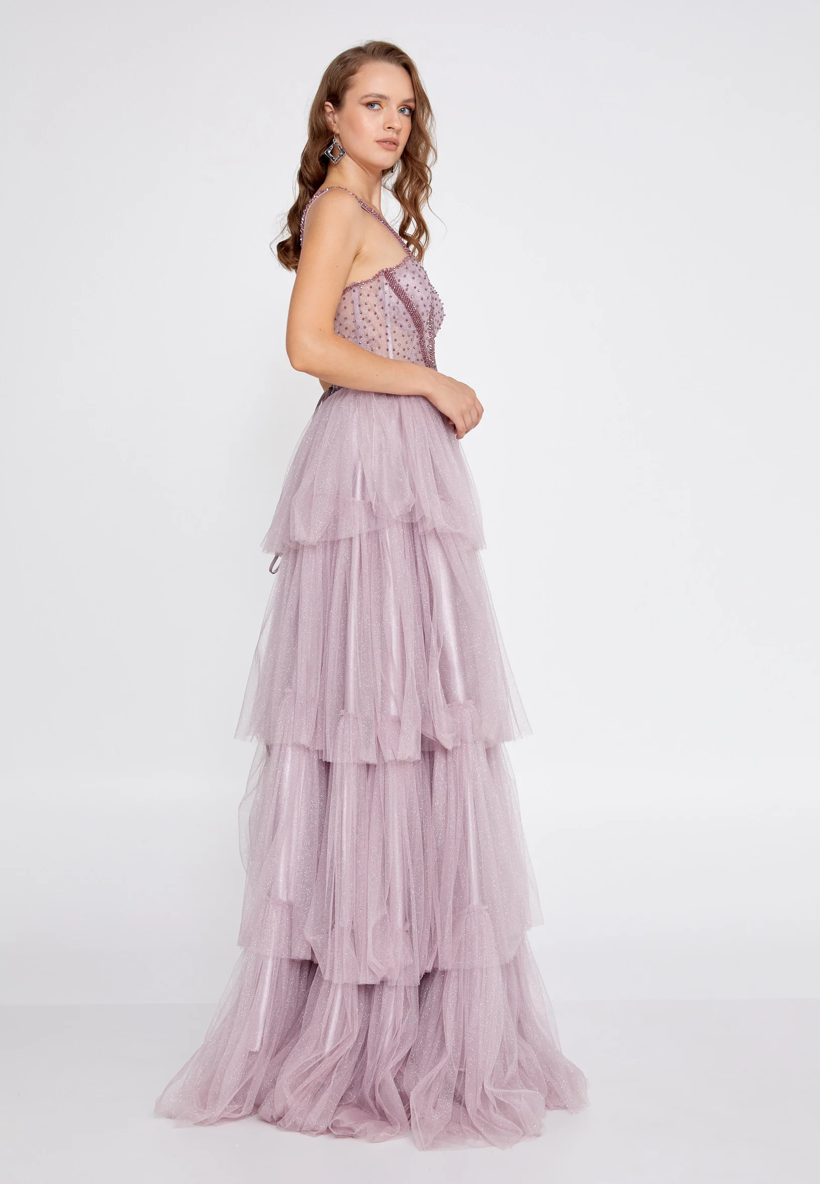Sleeveless Maxi Tulle Column Regular Prom Dress aln1674 - Image 11
