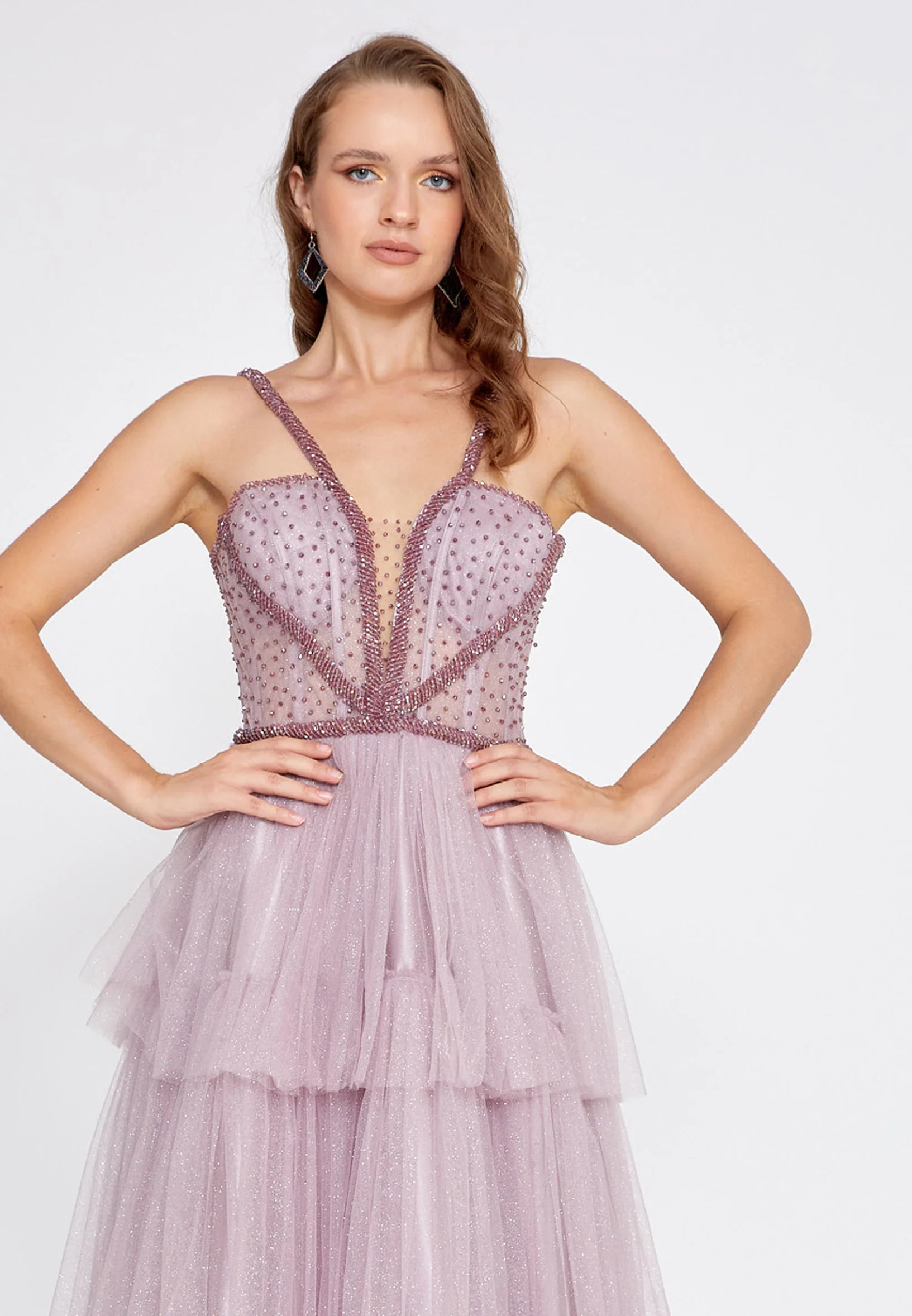 Sleeveless Maxi Tulle Column Regular Prom Dress aln1674 - Image 12
