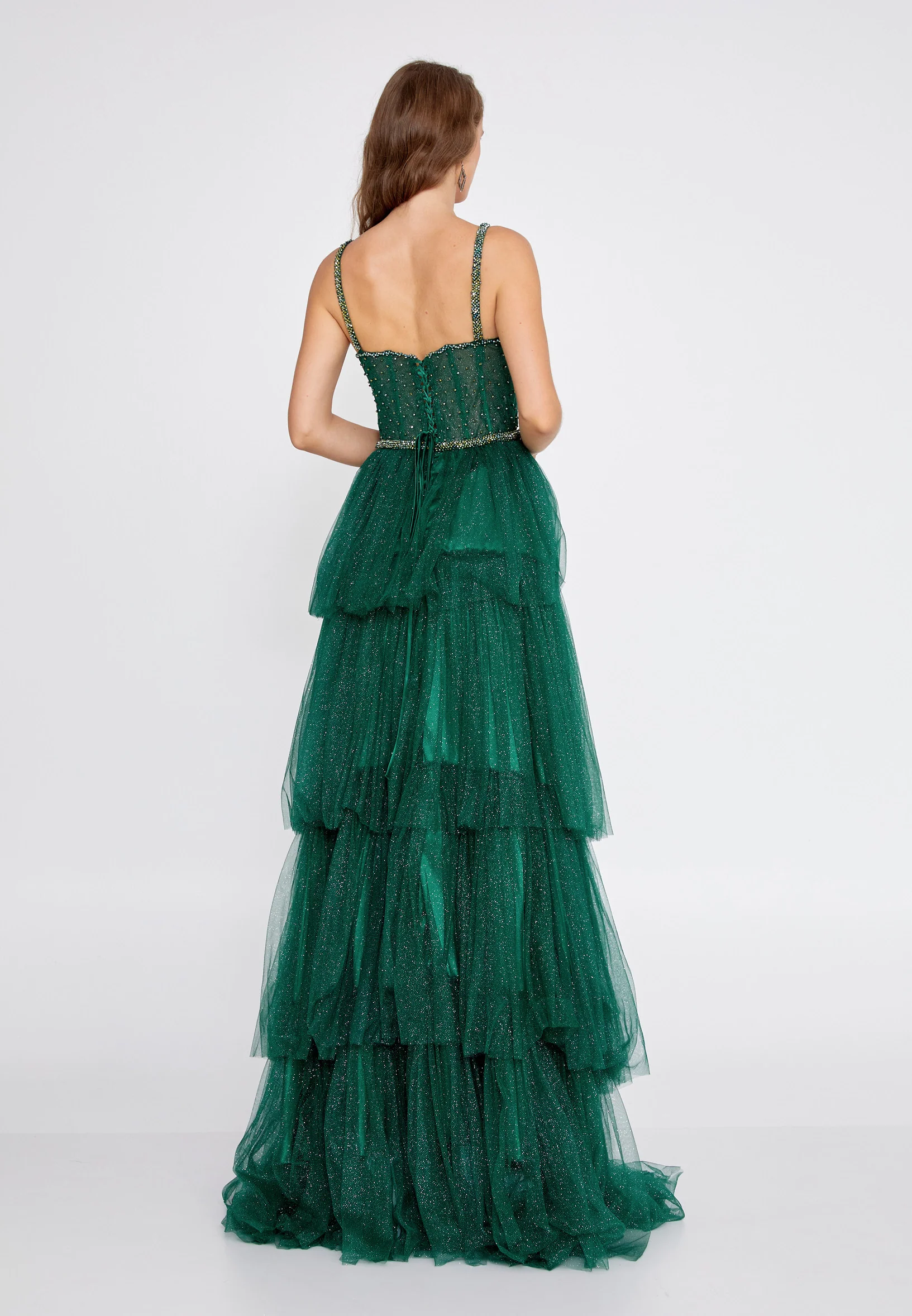 Sleeveless Maxi Tulle Column Regular Prom Dress aln1674 - Image 2