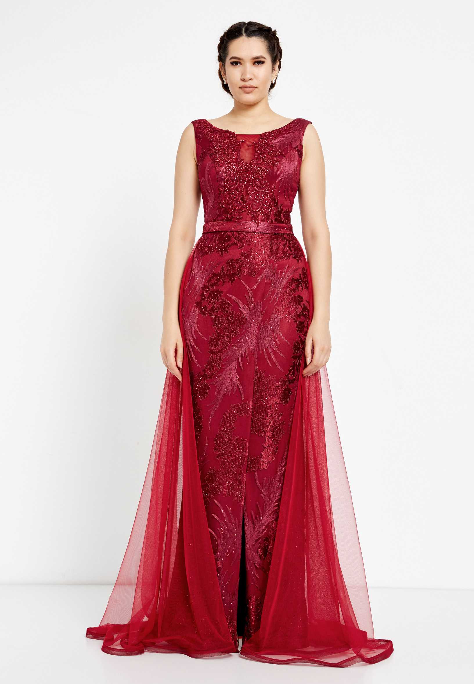 Sleeveless Maxi Tulle Column Regular Prom Dress rmn2608
