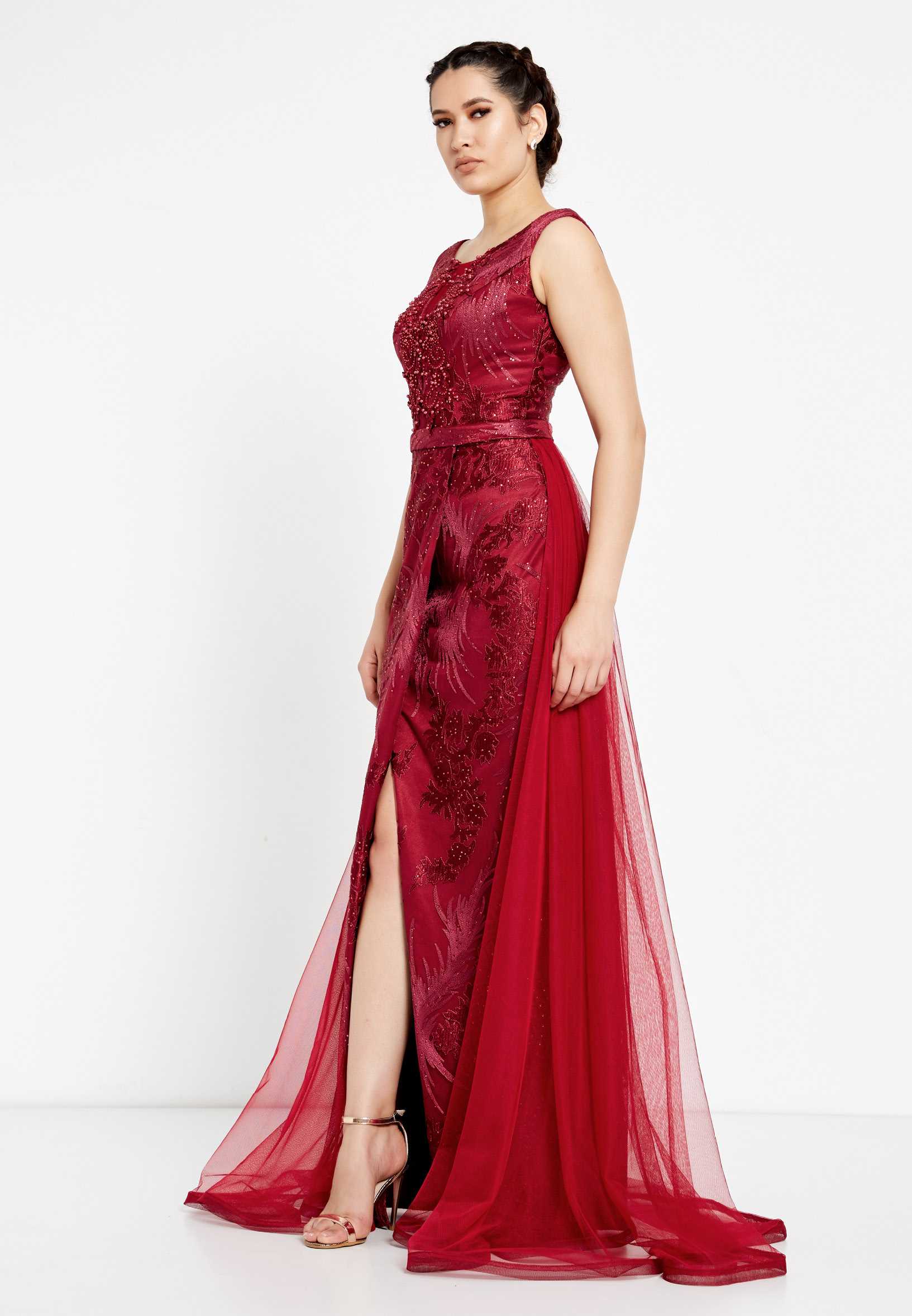 Sleeveless Maxi Tulle Column Regular Prom Dress rmn2608 - Image 3