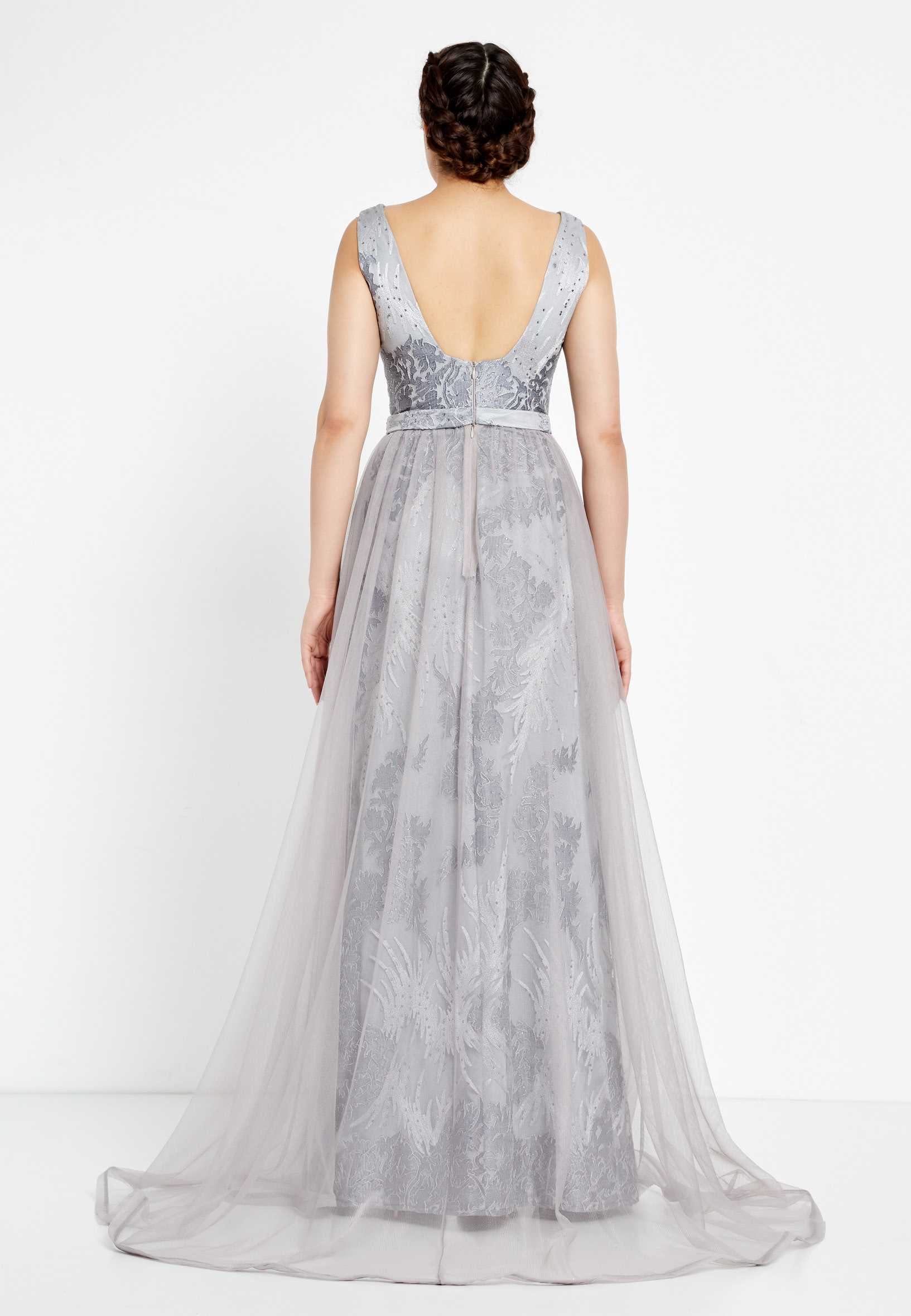Sleeveless Maxi Tulle Column Regular Prom Dress rmn2608 - Image 6