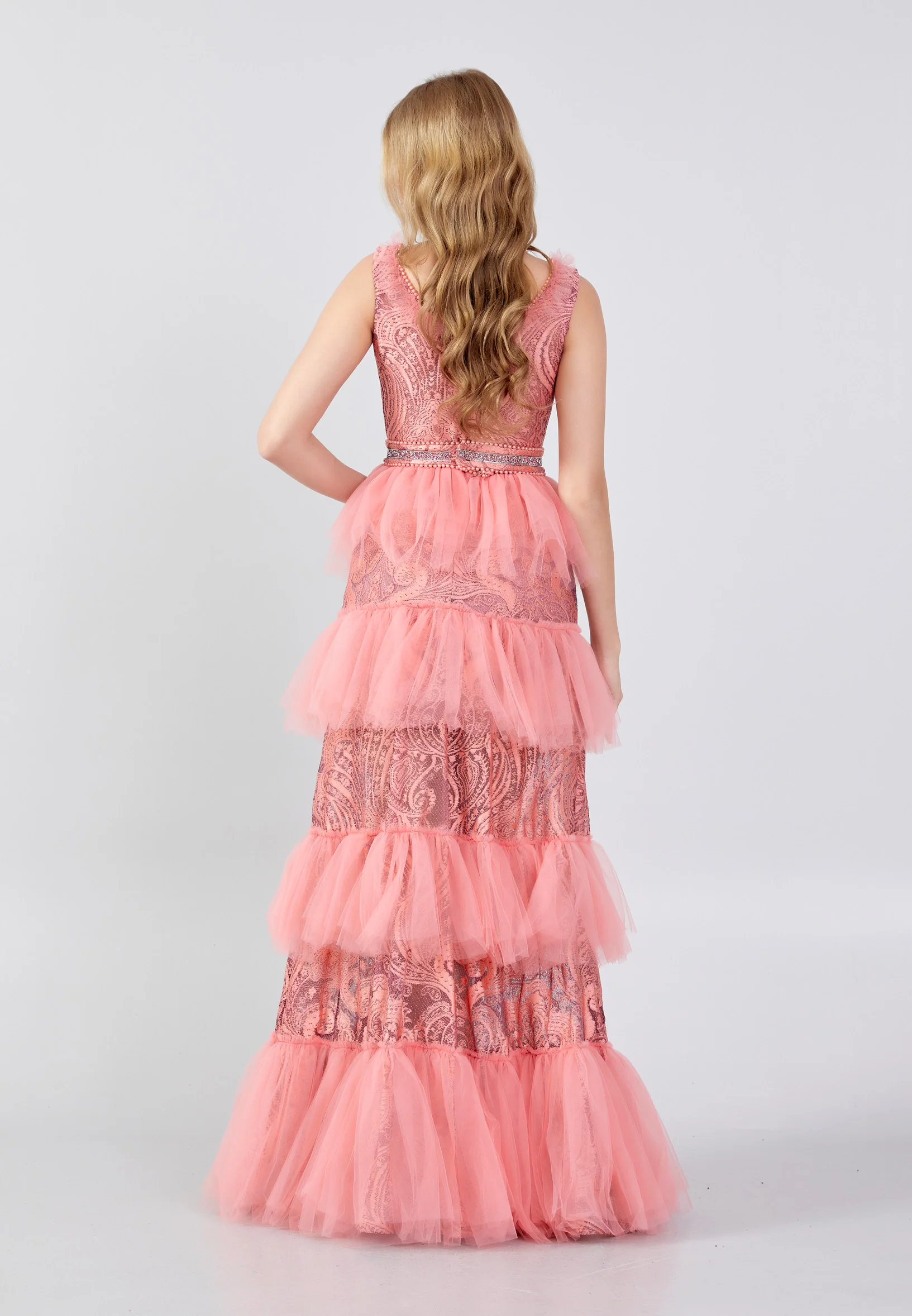 Sleeveless Maxi Tulle Column Regular Prom Dress swr5042 - Image 10