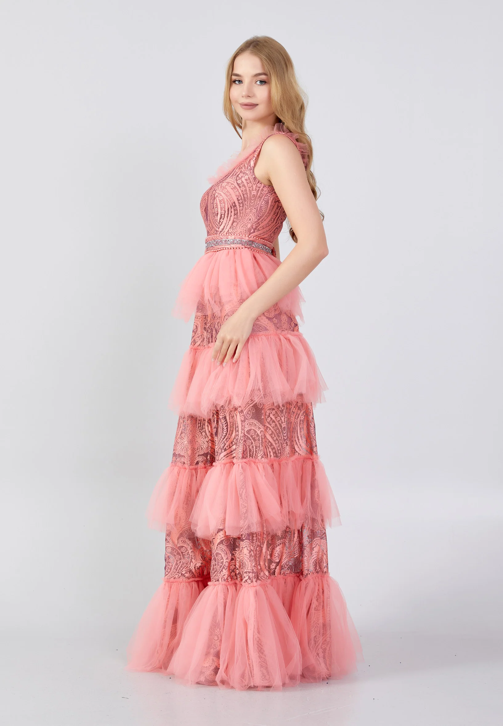 Sleeveless Maxi Tulle Column Regular Prom Dress swr5042 - Image 11