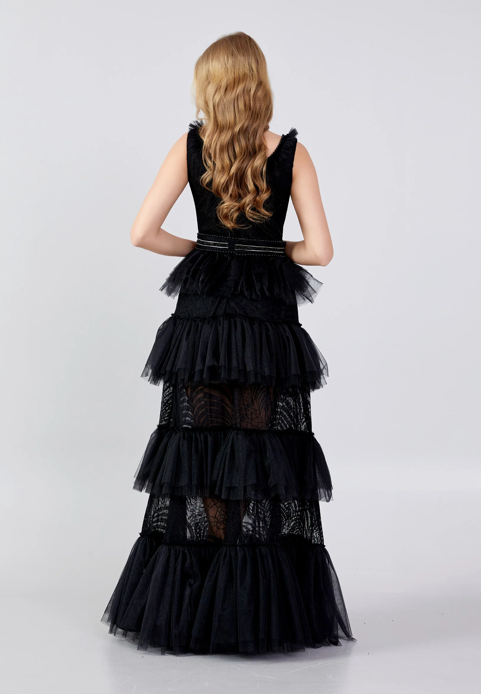 Sleeveless Maxi Tulle Column Regular Prom Dress swr5042 - Image 2