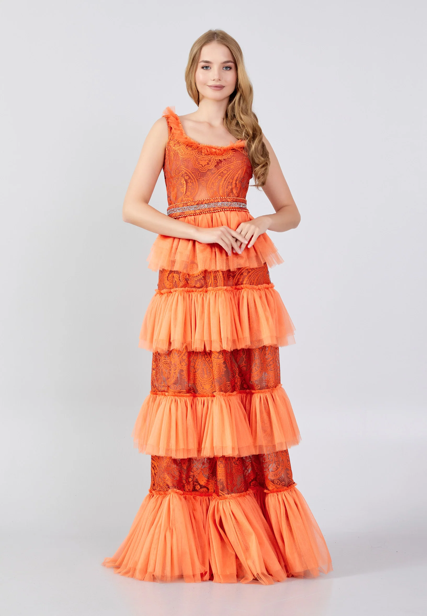 Sleeveless Maxi Tulle Column Regular Prom Dress swr5042 - Image 5