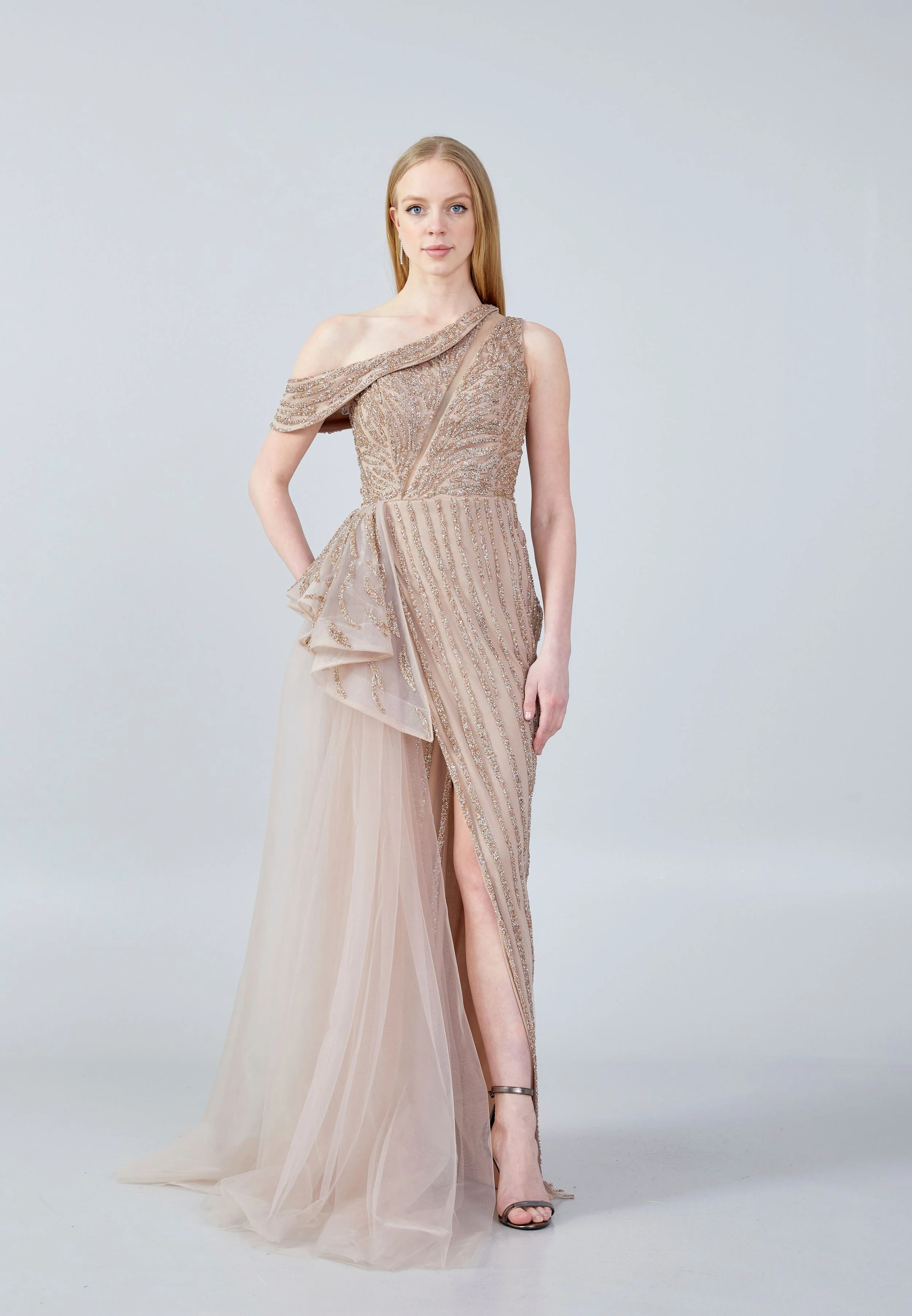 Sleeveless Maxi Tulle Column Regular Wedding Guest Dress aln1635