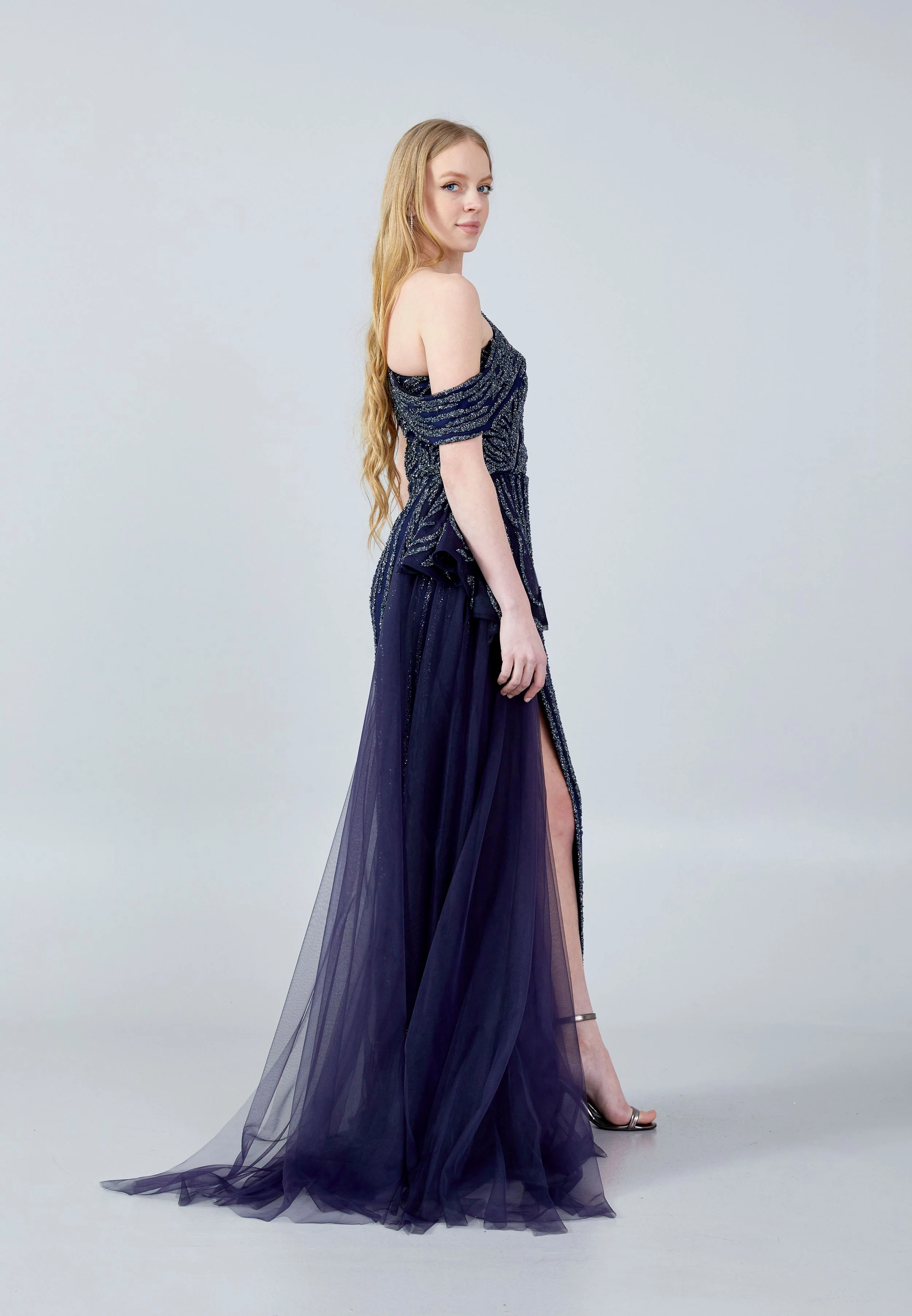 Sleeveless Maxi Tulle Column Regular Wedding Guest Dress aln1635 - Image 15