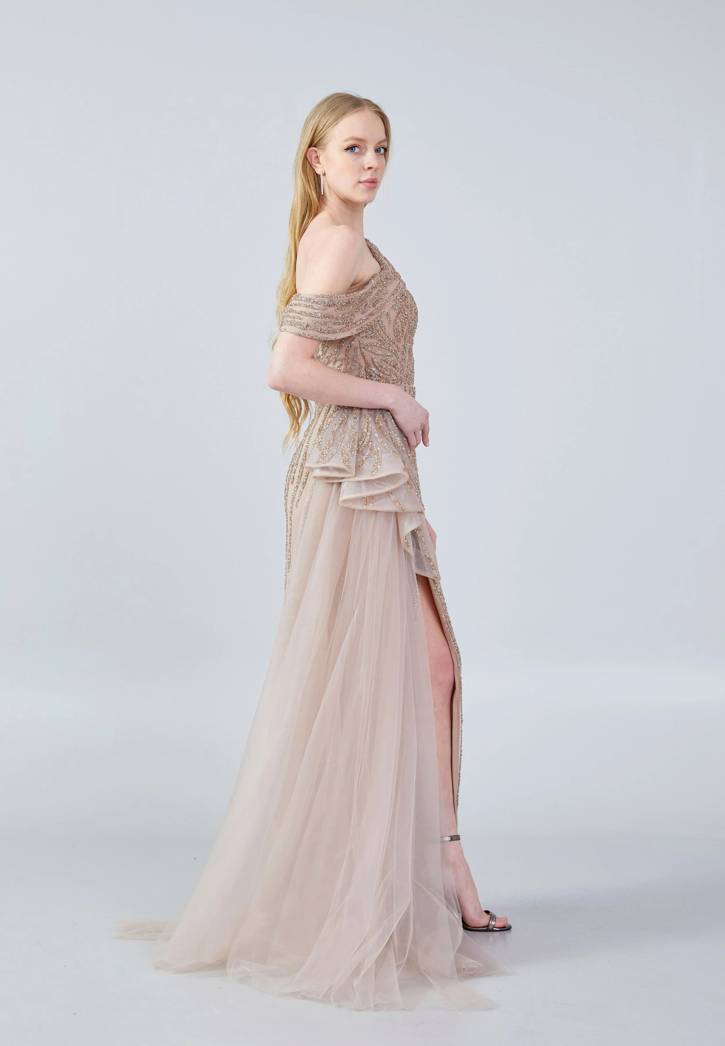 Sleeveless Maxi Tulle Column Regular Wedding Guest Dress aln1635 - Image 3