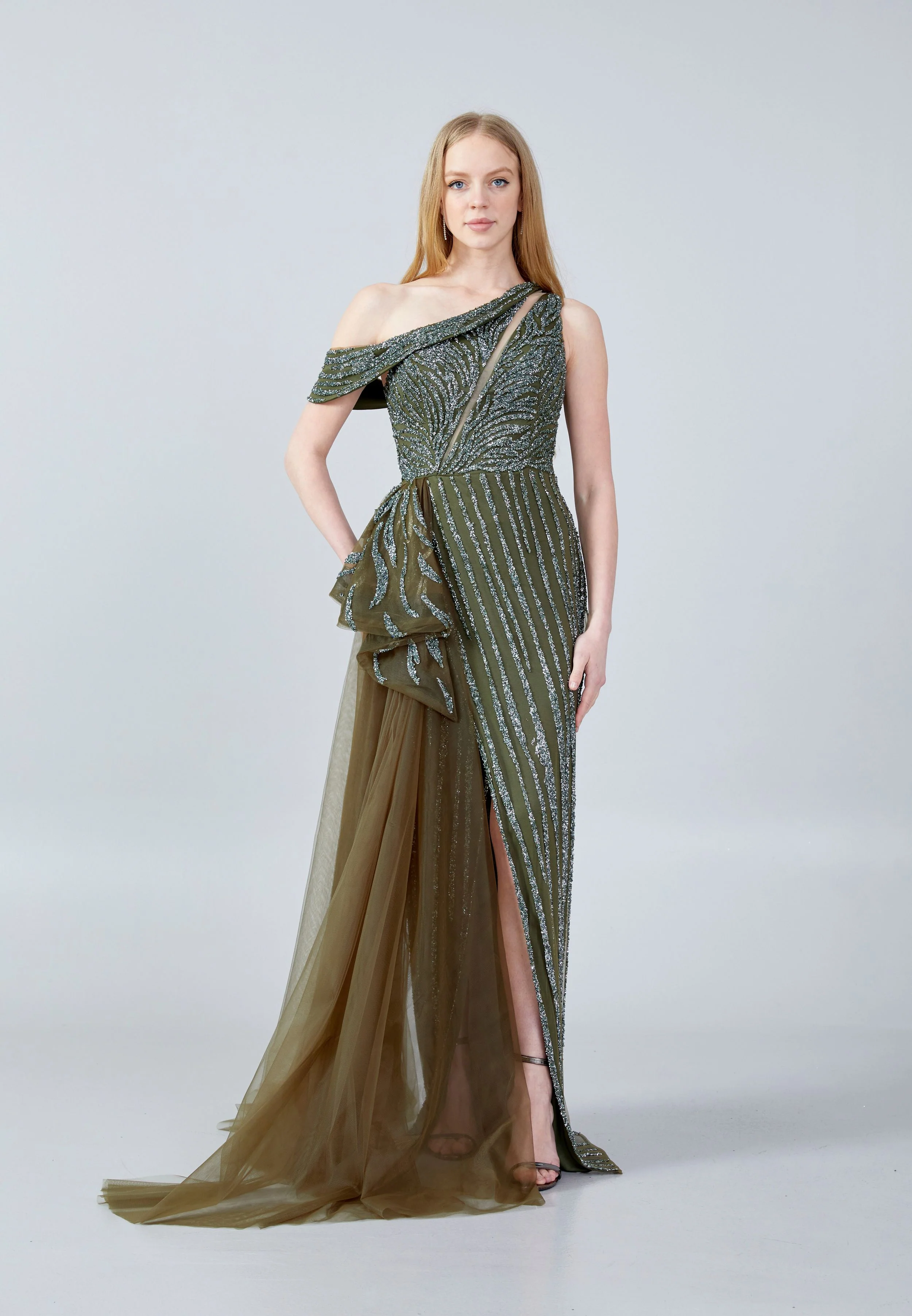 Sleeveless Maxi Tulle Column Regular Wedding Guest Dress aln1635 - Image 5