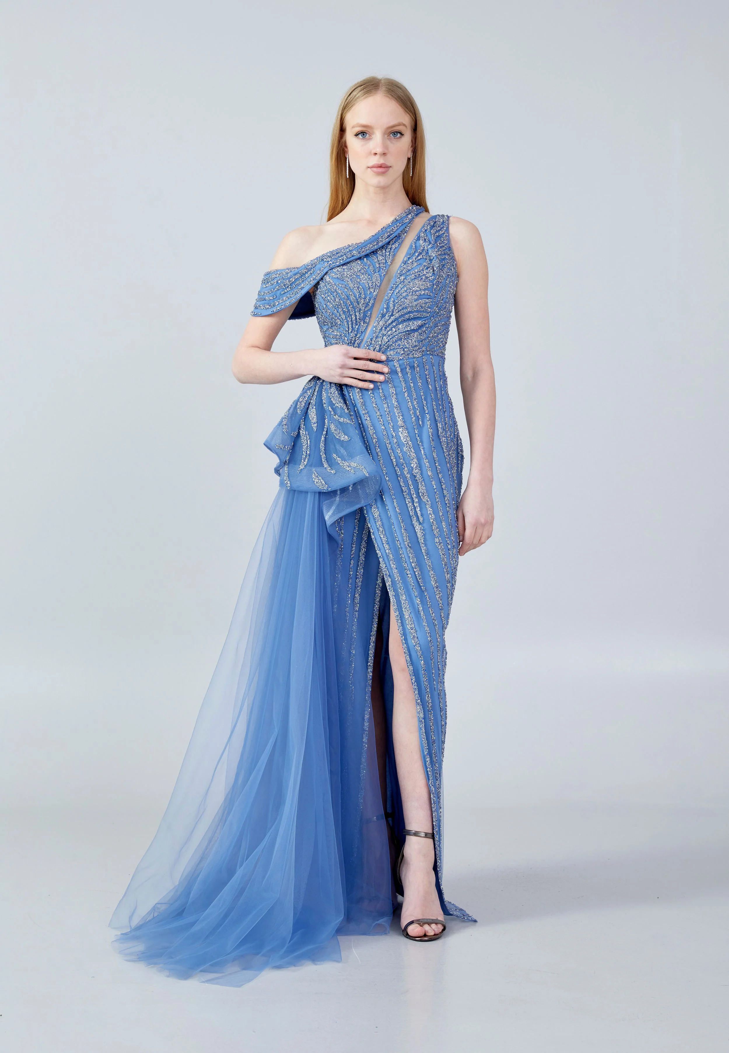 Sleeveless Maxi Tulle Column Regular Wedding Guest Dress aln1635 - Image 9