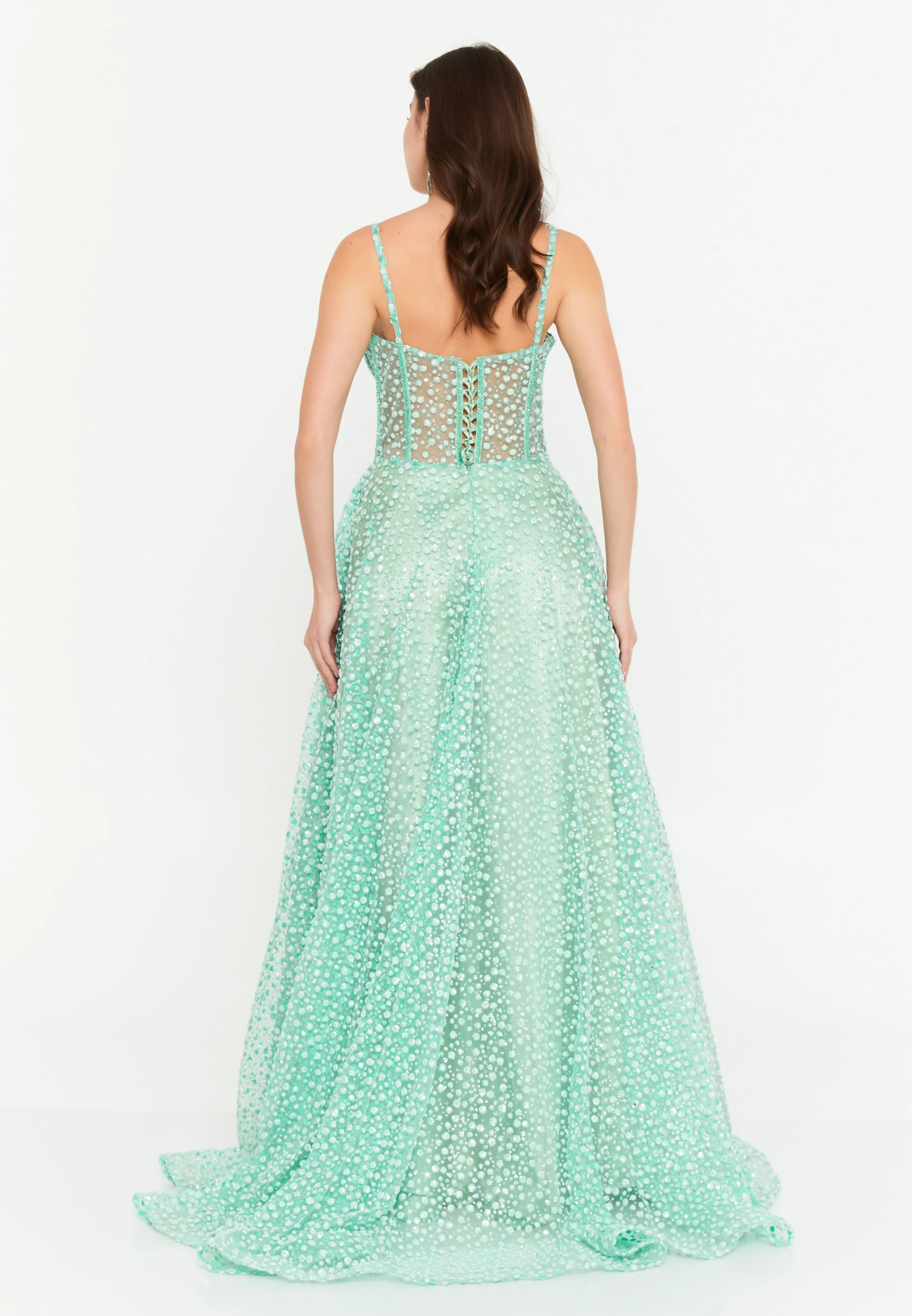 Sleeveless Maxi Tulle Column Regular Wedding Guest Dress aln1695 - Image 14
