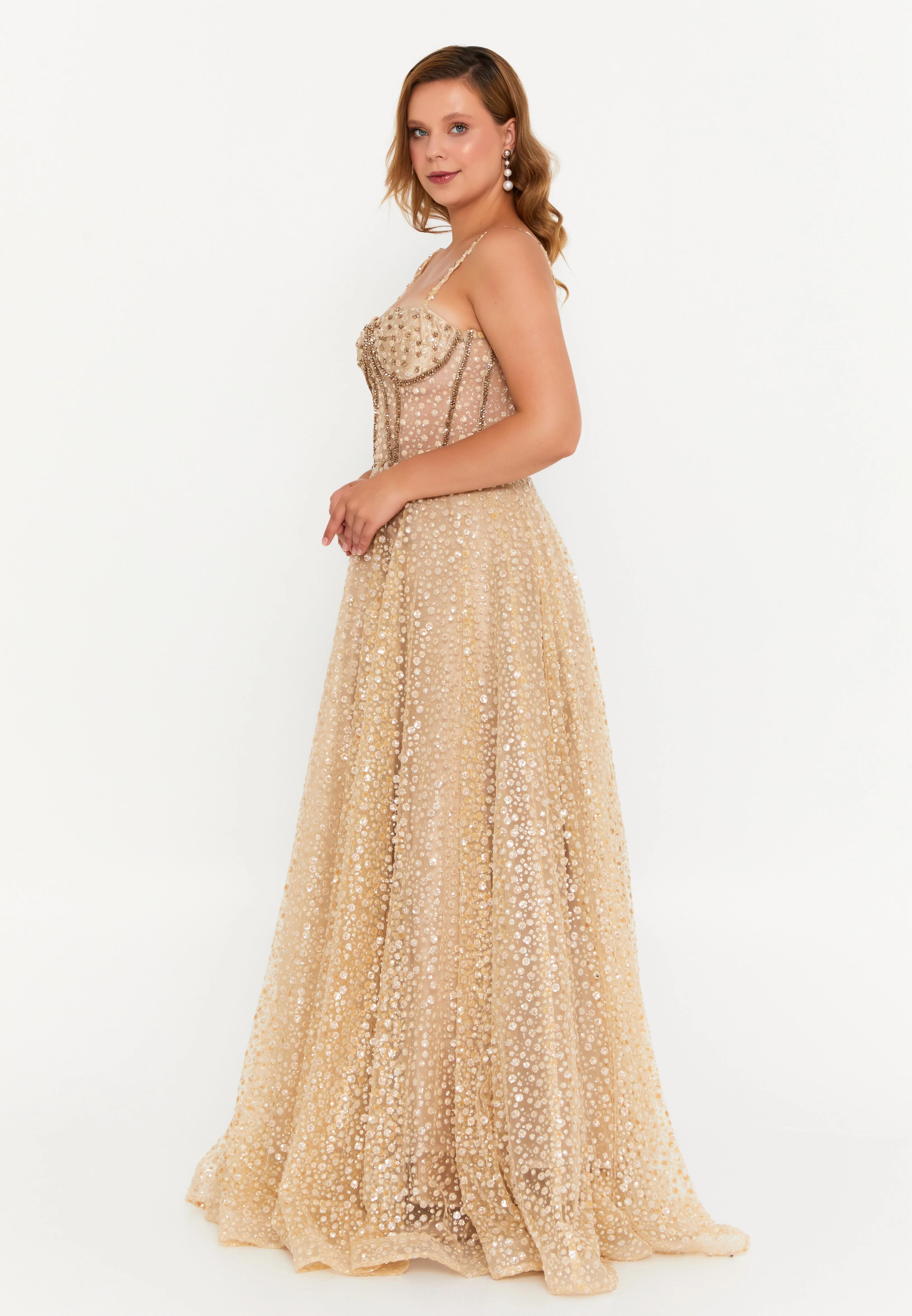 Sleeveless Maxi Tulle Column Regular Wedding Guest Dress aln1695 - Image 3