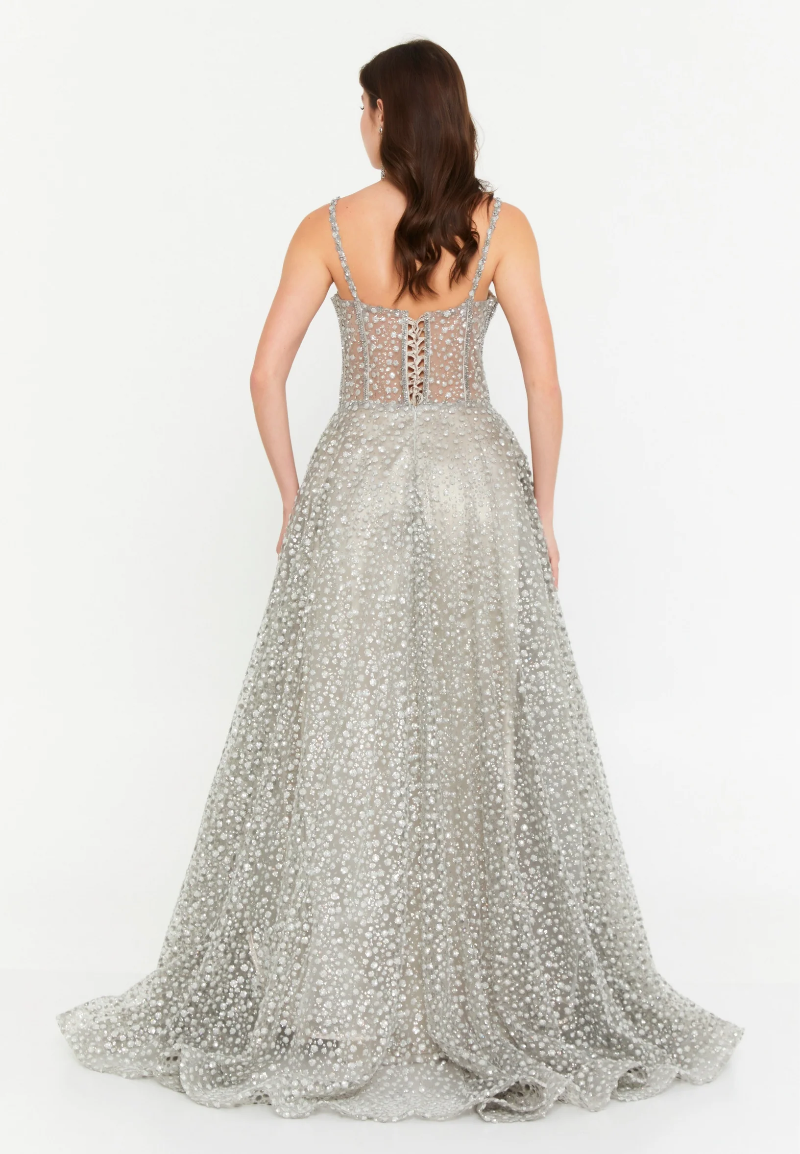 Sleeveless Maxi Tulle Column Regular Wedding Guest Dress aln1695 - Image 6