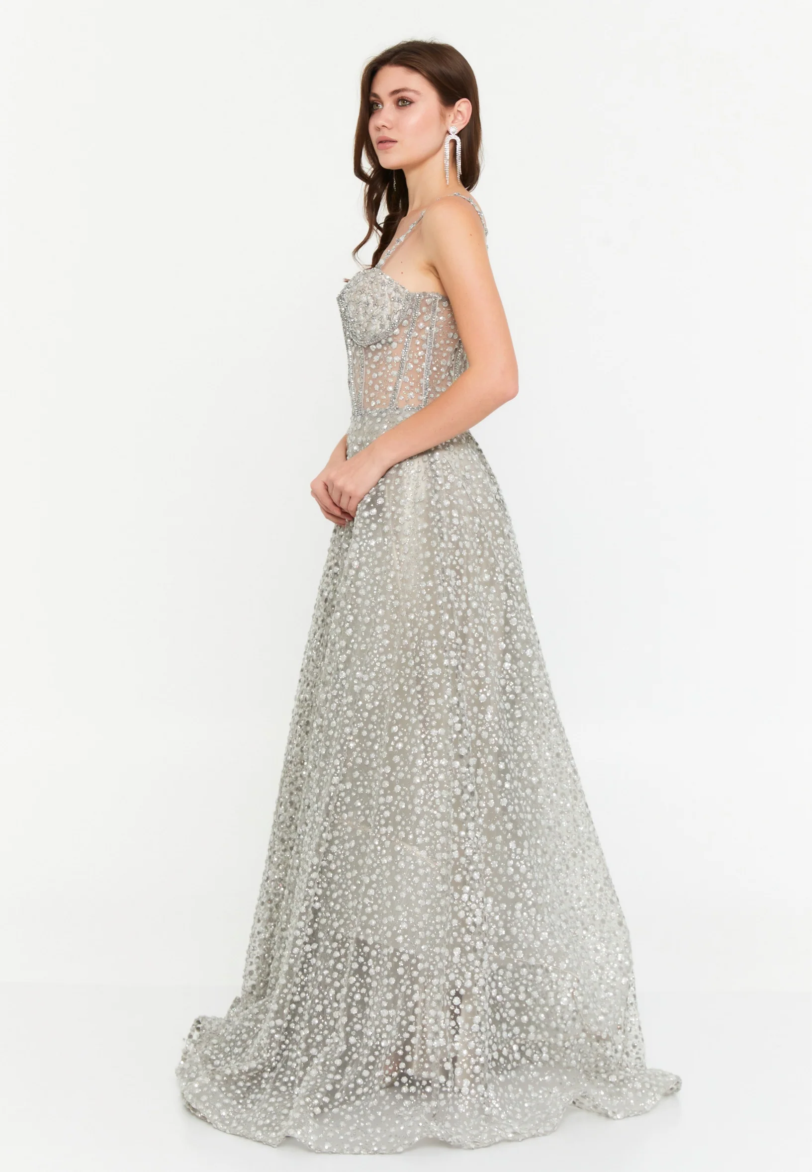 Sleeveless Maxi Tulle Column Regular Wedding Guest Dress aln1695 - Image 7