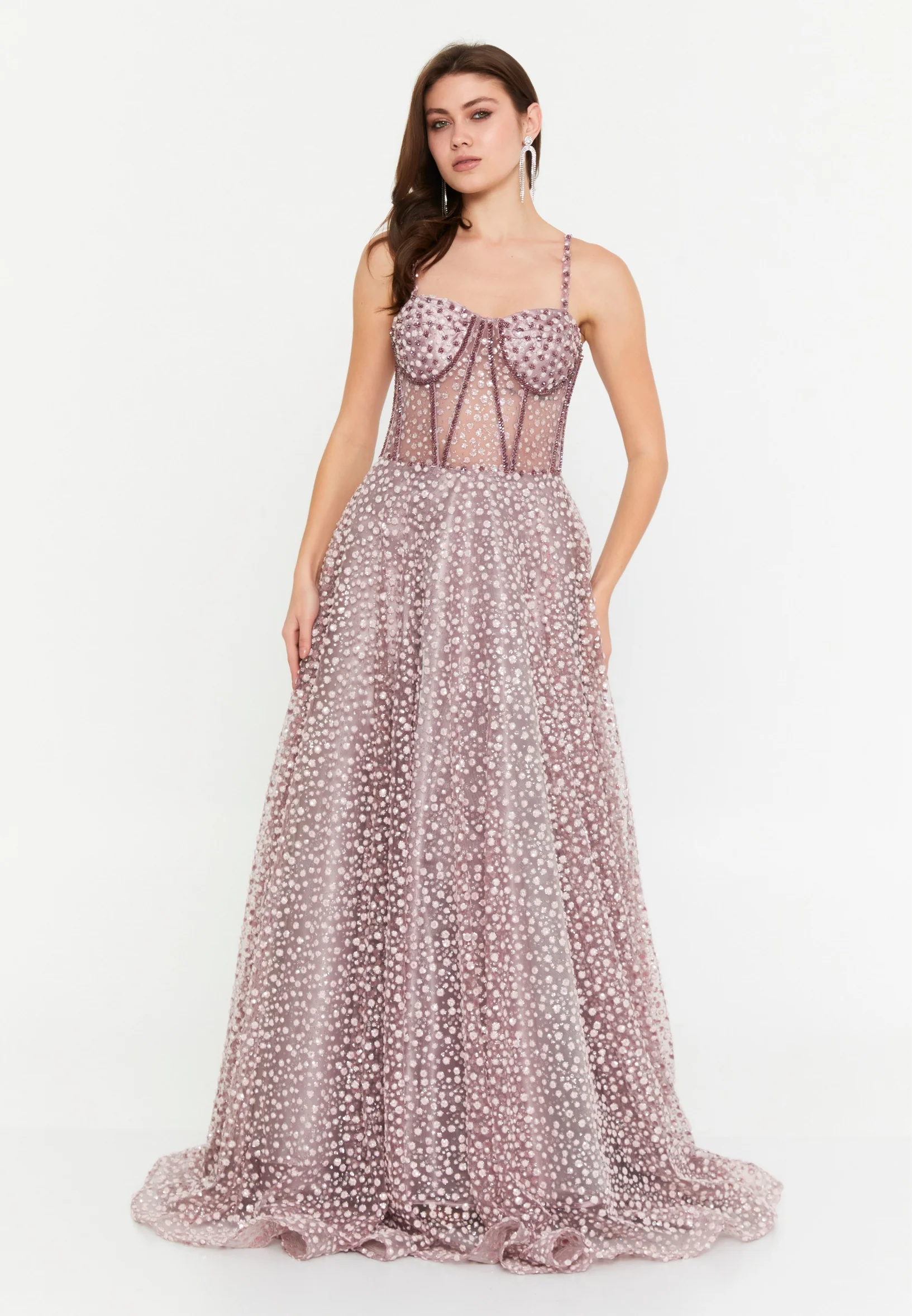 Sleeveless Maxi Tulle Column Regular Wedding Guest Dress aln1695 - Image 9