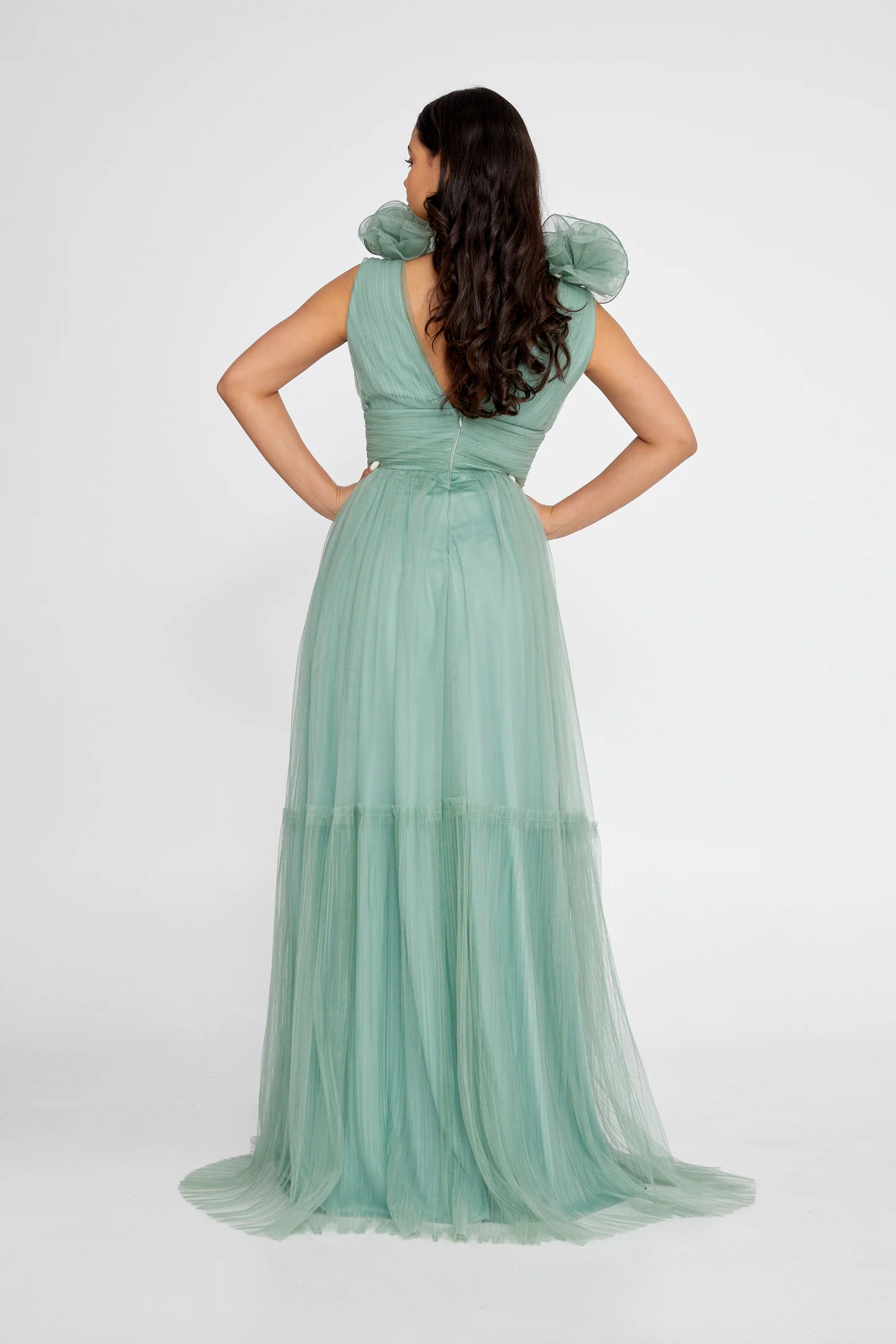 Sleeveless Maxi Tulle Column Regular Wedding Guest Dress brq1232 - Image 2