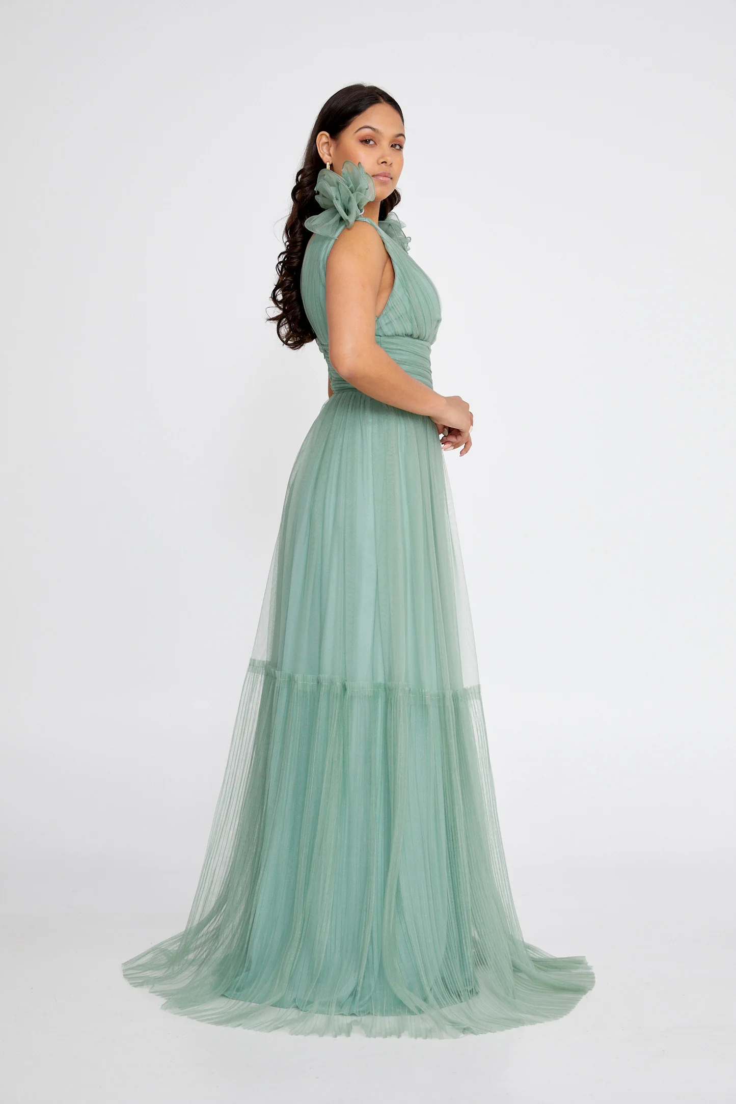Sleeveless Maxi Tulle Column Regular Wedding Guest Dress brq1232 - Image 3