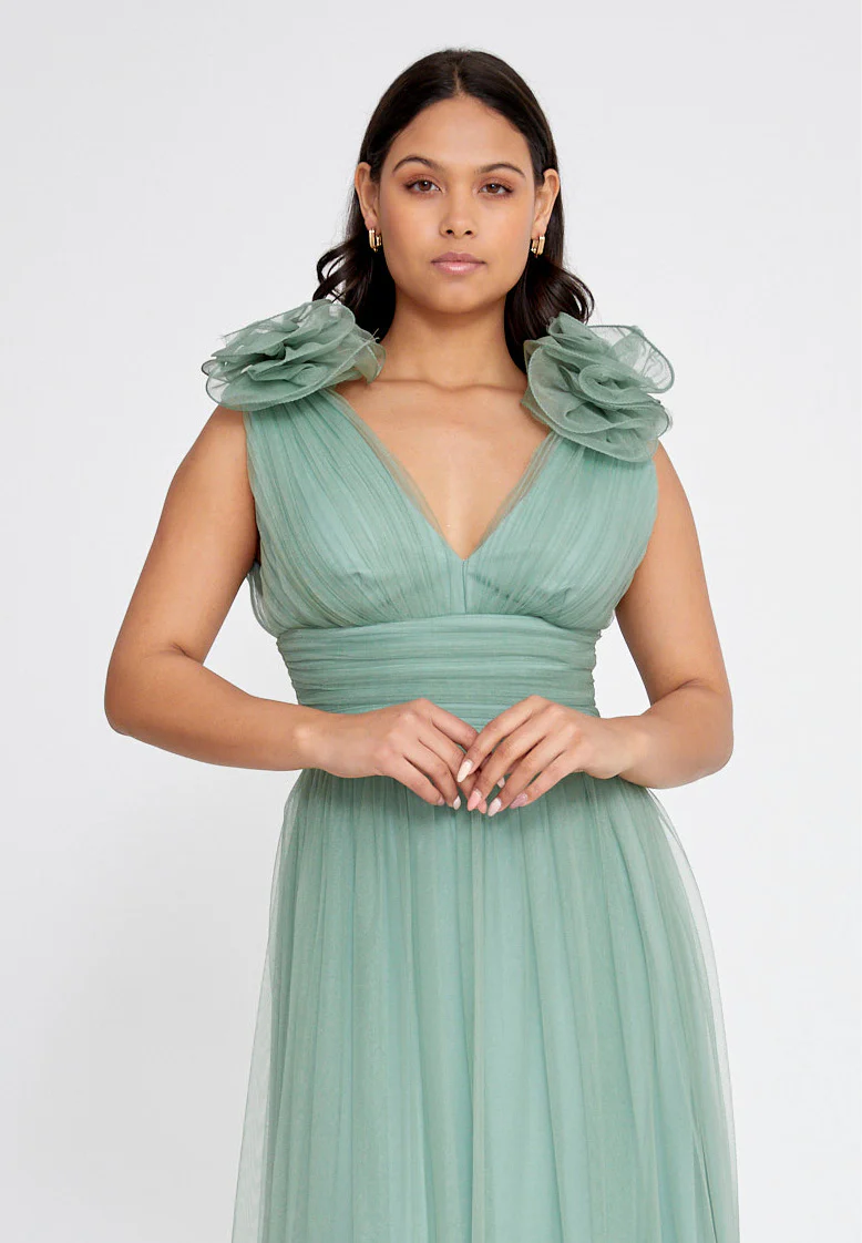 Sleeveless Maxi Tulle Column Regular Wedding Guest Dress brq1232 - Image 4