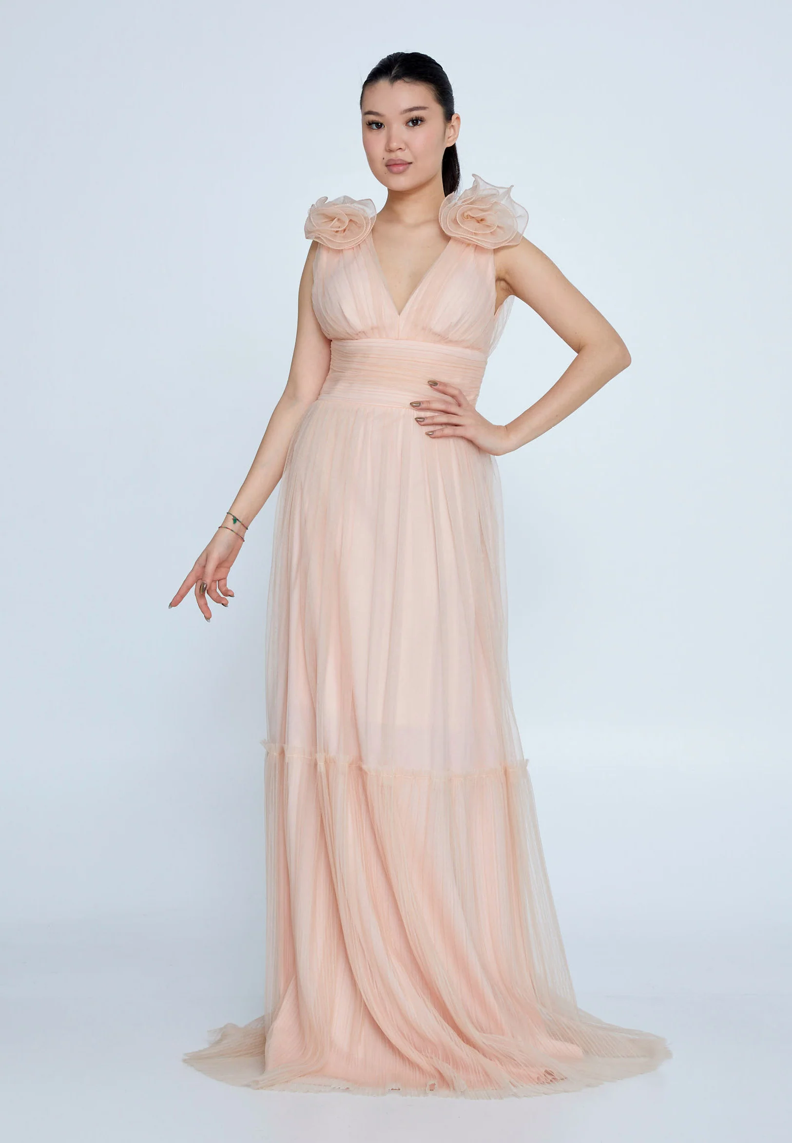 Sleeveless Maxi Tulle Column Regular Wedding Guest Dress brq1232 - Image 5