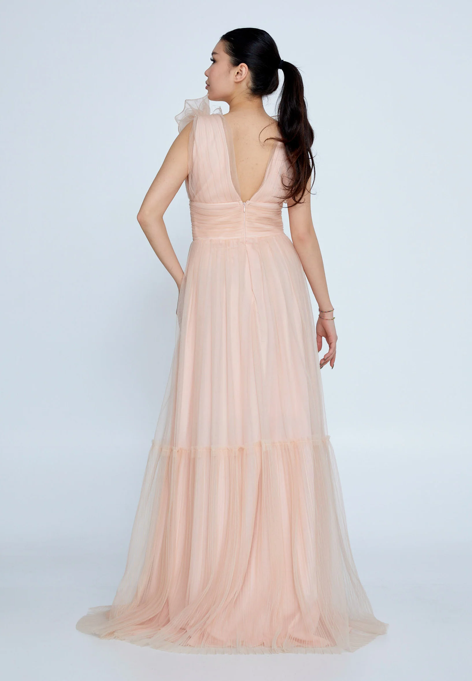 Sleeveless Maxi Tulle Column Regular Wedding Guest Dress brq1232 - Image 6