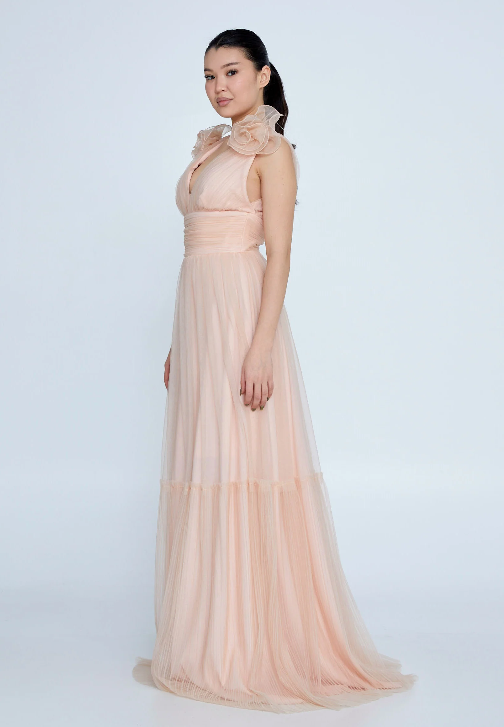 Sleeveless Maxi Tulle Column Regular Wedding Guest Dress brq1232 - Image 7